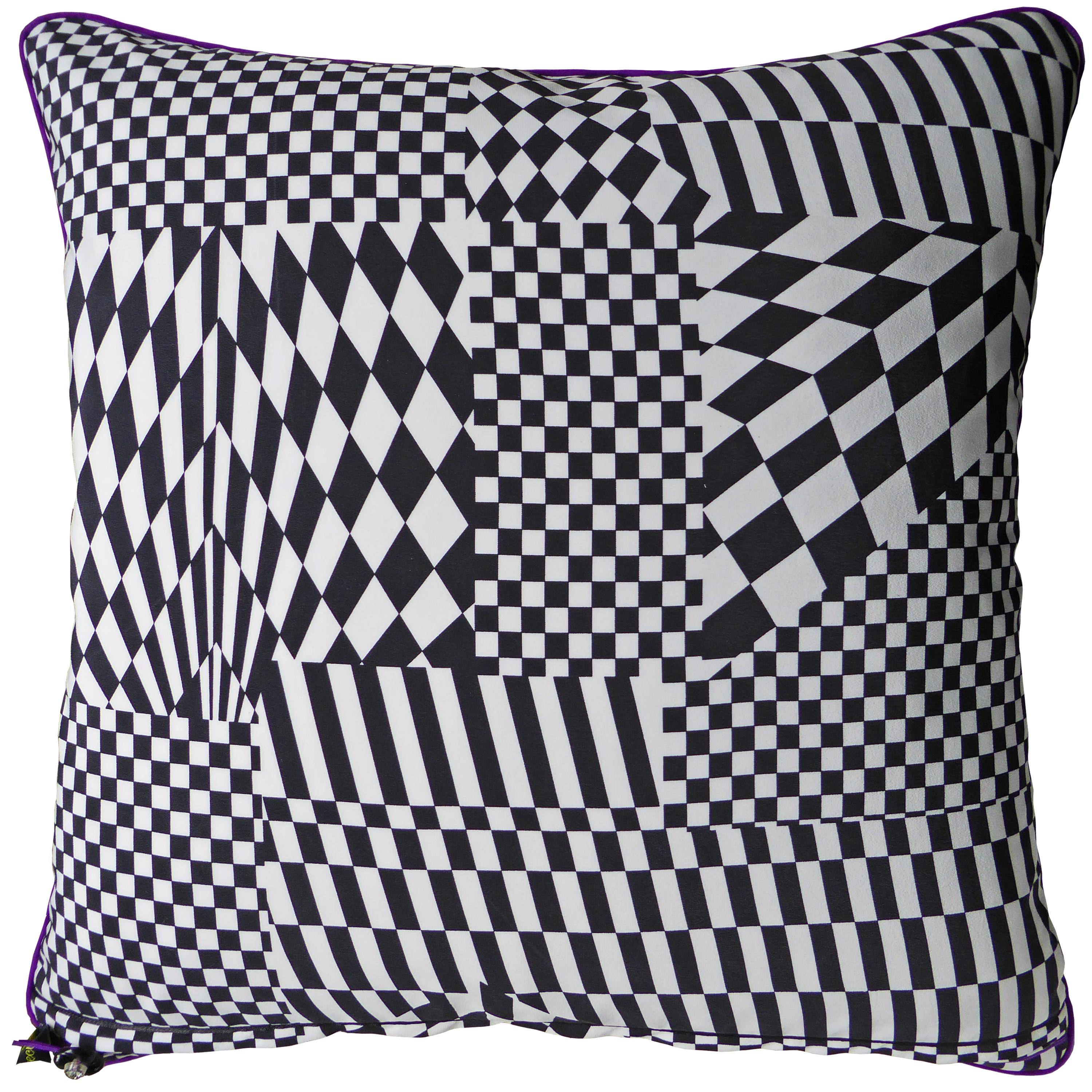 Boogie Woogie
circa - 1960-1970
British bespoke-made luxury cushion created by using original vintage silks with two beautiful and complimentary mis-match sides; The front features a fifties ‘Boogie Woogie’ dance theme combined with a geometric