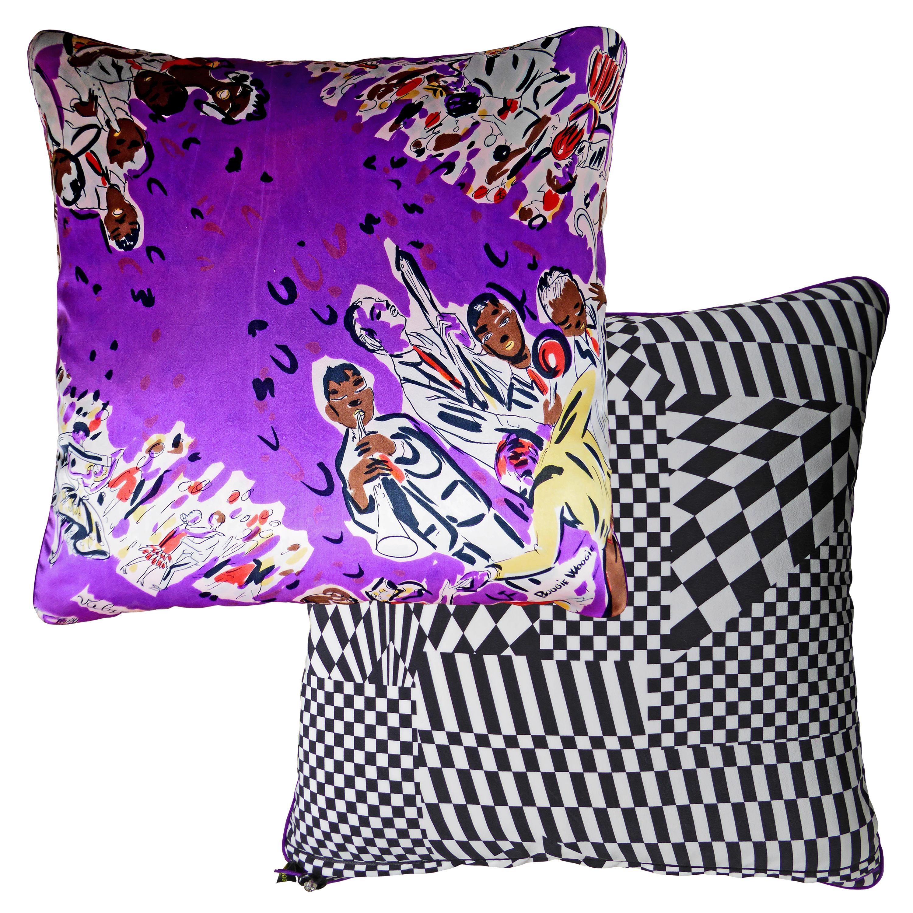 Organic Modern ‘Vintage Cushions’ Luxury Bespoke Silk Pillow 'Boogie Woogie', Made in London