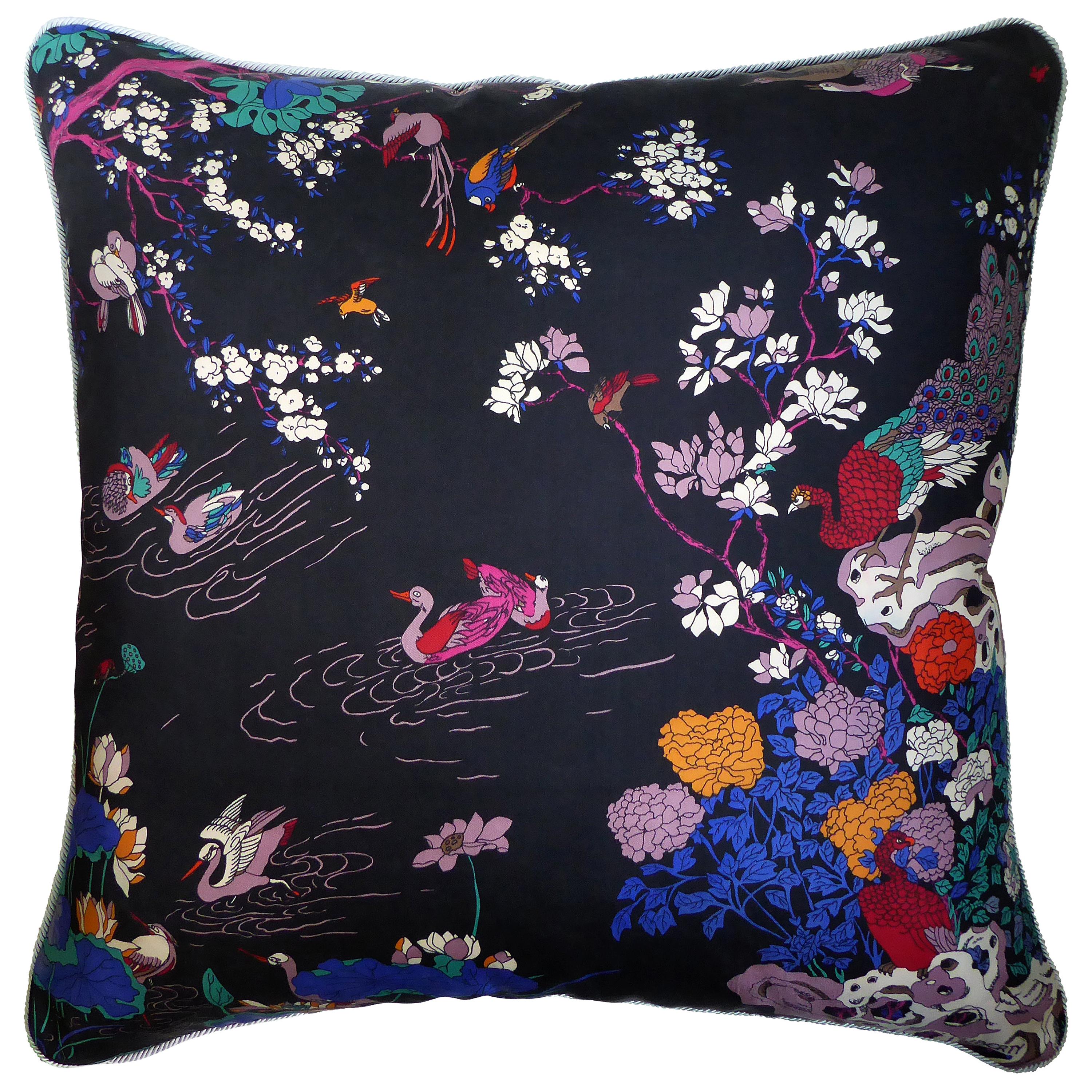 Vintage Cushions, Luxury Bespoke Silk Pillow, Oriental Lake, Made in London