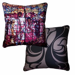 Vintage Cushions Luxury Bespoke Silk Pillow, Stained Glass Window of Africa
