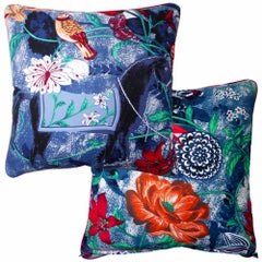 Vintage Cushions Luxury British Bespoke Silk Pillow 'Equus Azul' Made in London