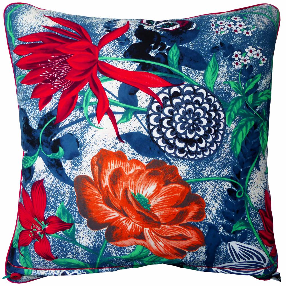 Organic Modern Vintage Cushions Luxury British Bespoke Silk Pillow 'Equus Azul' Made in London
