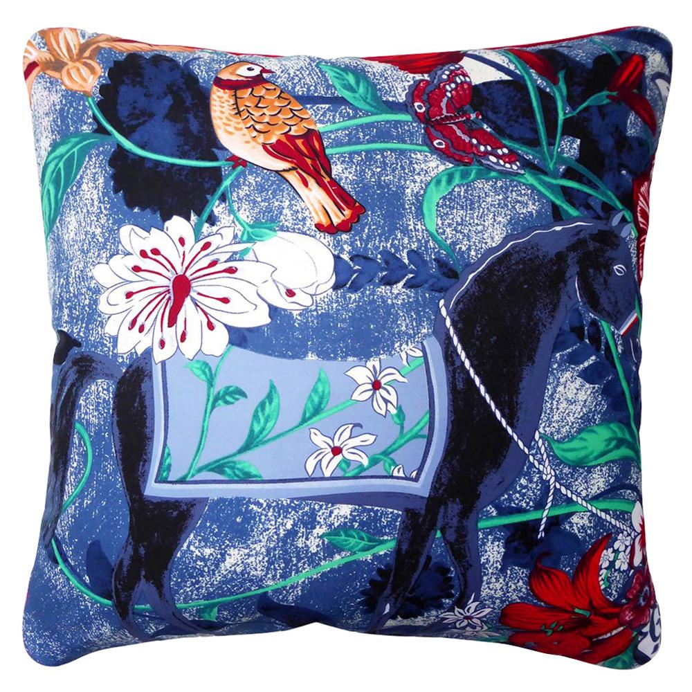 Vintage Cushions Luxury British Bespoke Silk Pillow 'Equus Azul' Made in London