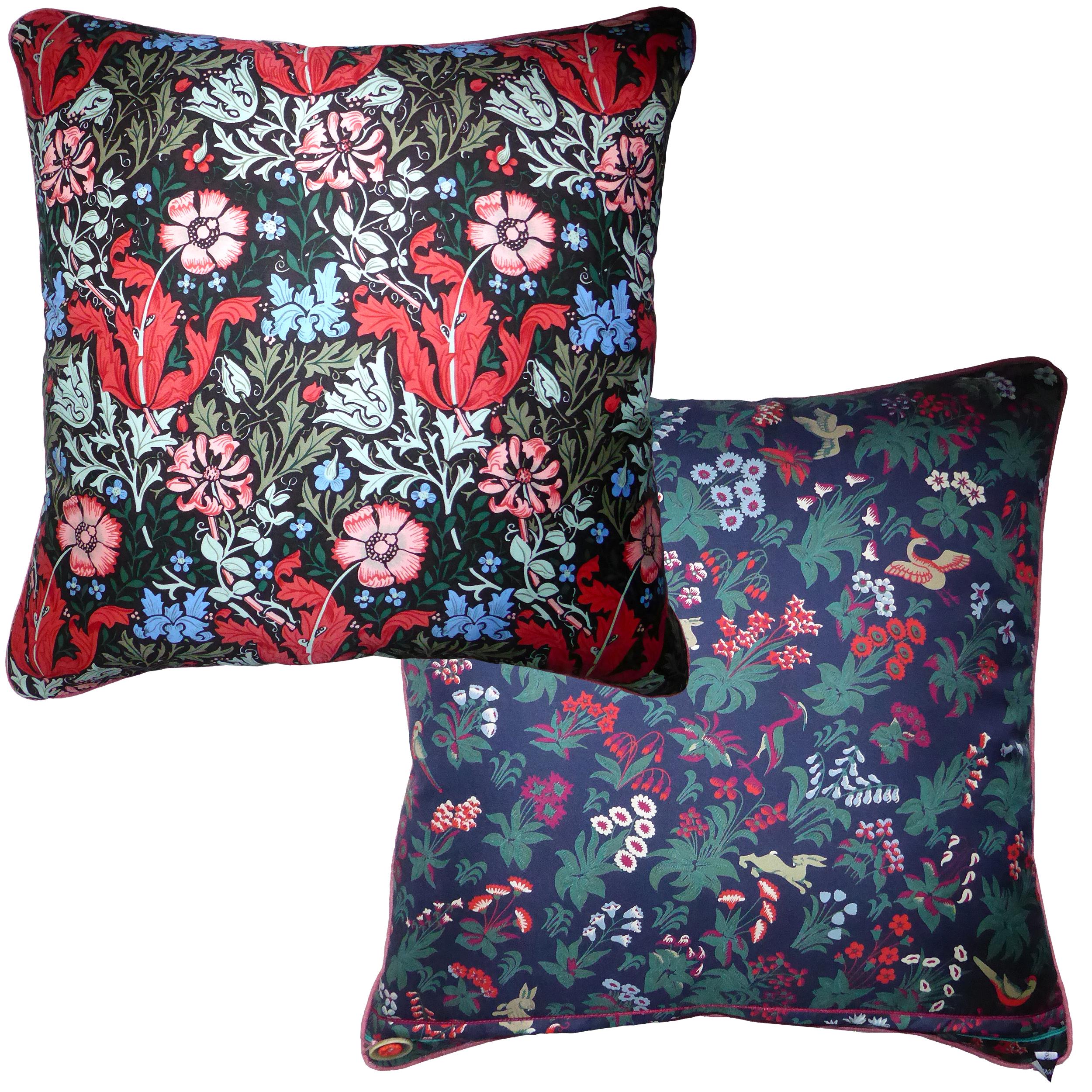 Arts and Crafts ‘Vintage Cushions’ Luxury Silk Bespoke-Made Pillow ‘Compton', Made in London