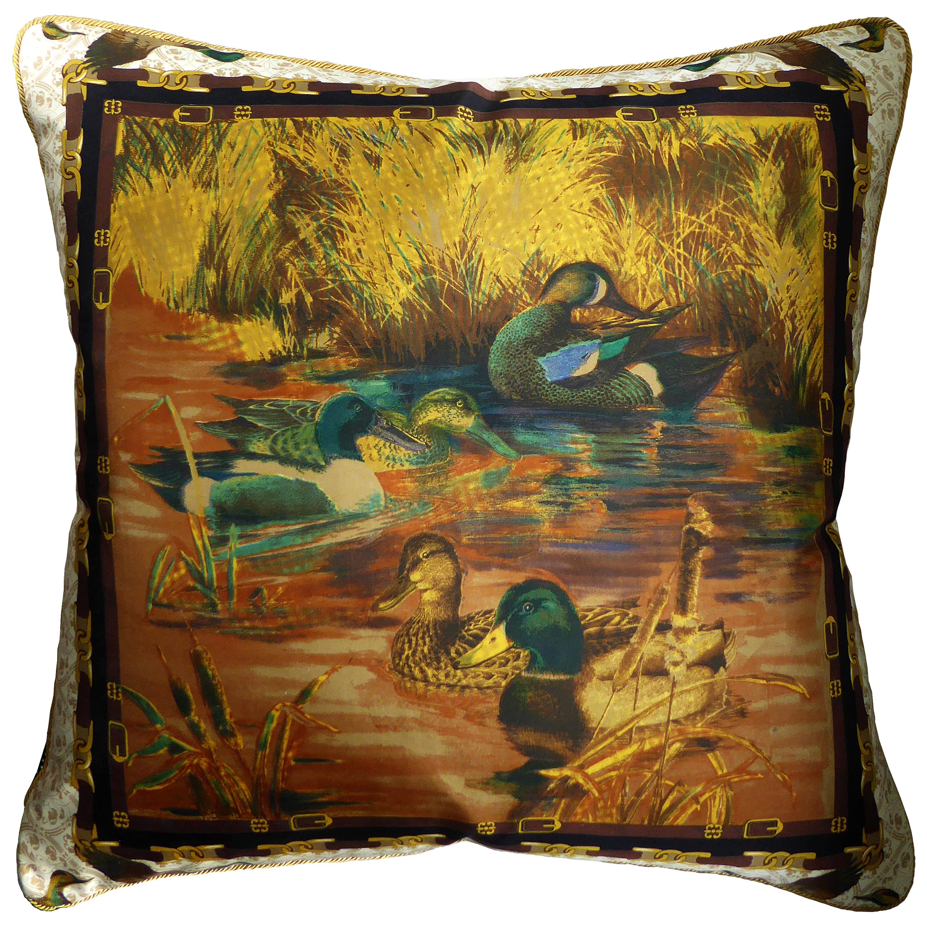 Vintage Cushions, Luxury Silk Bespoke Made Pillow ‘Mallards', Made in England