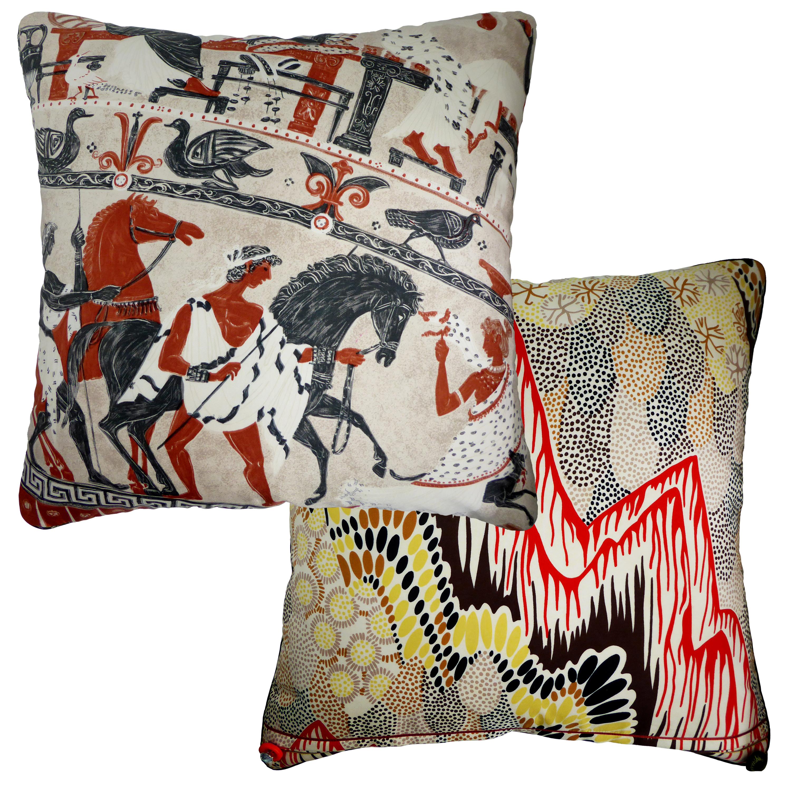 Vintage cushions, mythology,
circa 1960 & 1970
British made luxury cushion created by using original vintage silks featuring two beautiful and complimentary sides
Provenance; Britain
Made by Nichollette Yardley-Moore
Silk with complete interfacing