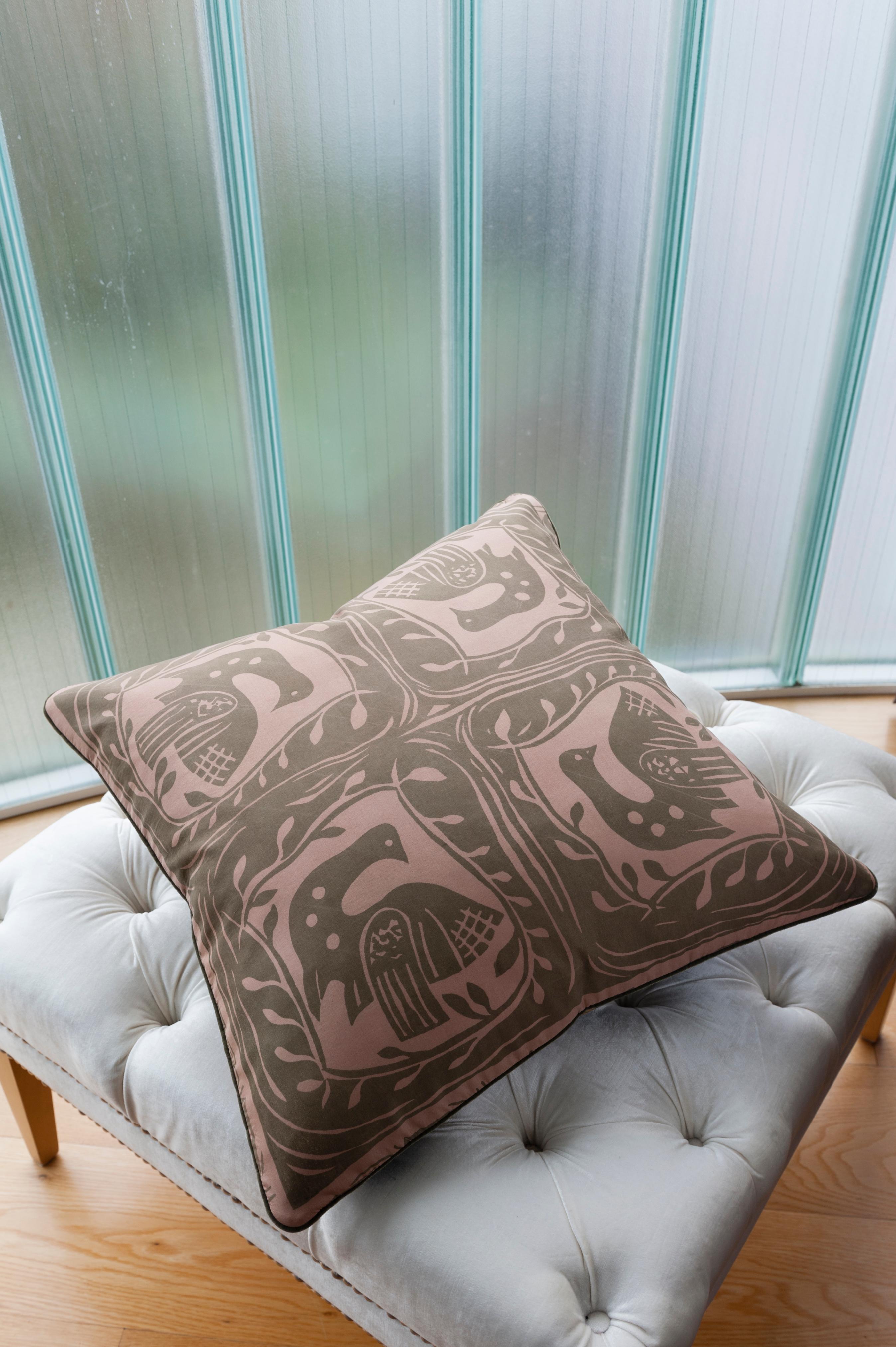 Mid-20th Century Vintage Cushions, Luxury Silk Bespoke Pillow ‘Dove of Peace', Made in London