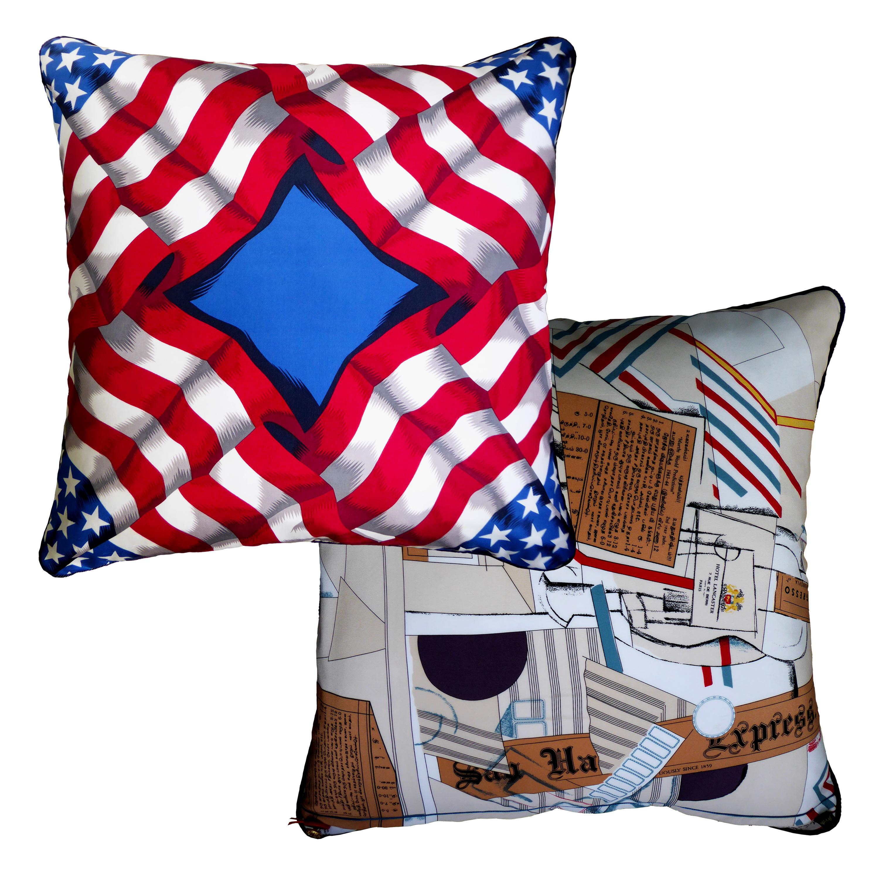 American ‘Vintage Cushions’ Luxury Silk pillow 'The Star Spangled Banner' Made in London