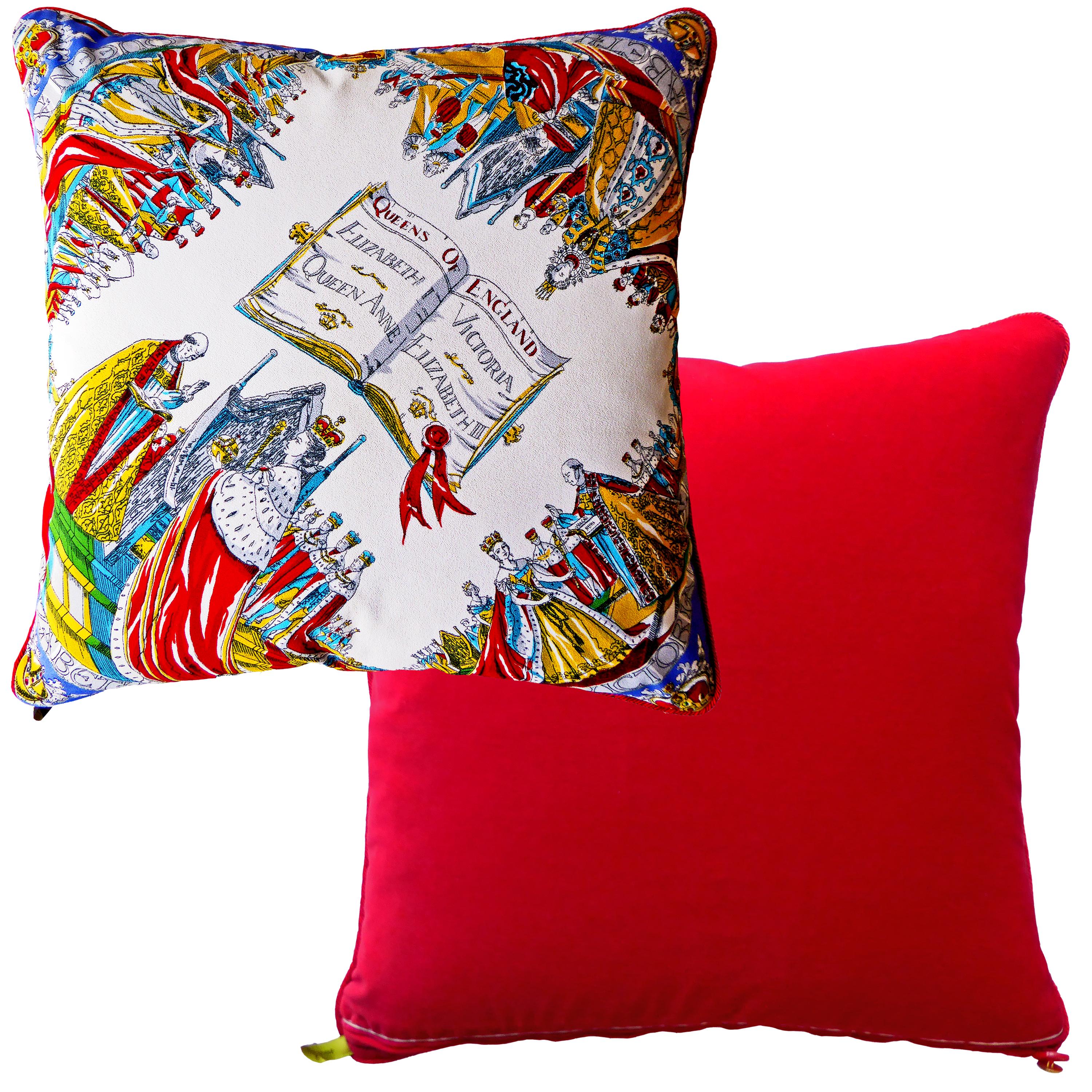 Mid-Century Modern Vintage Cushions, 'The Queens of England' Bespoke-Made Pillow, Made in UK