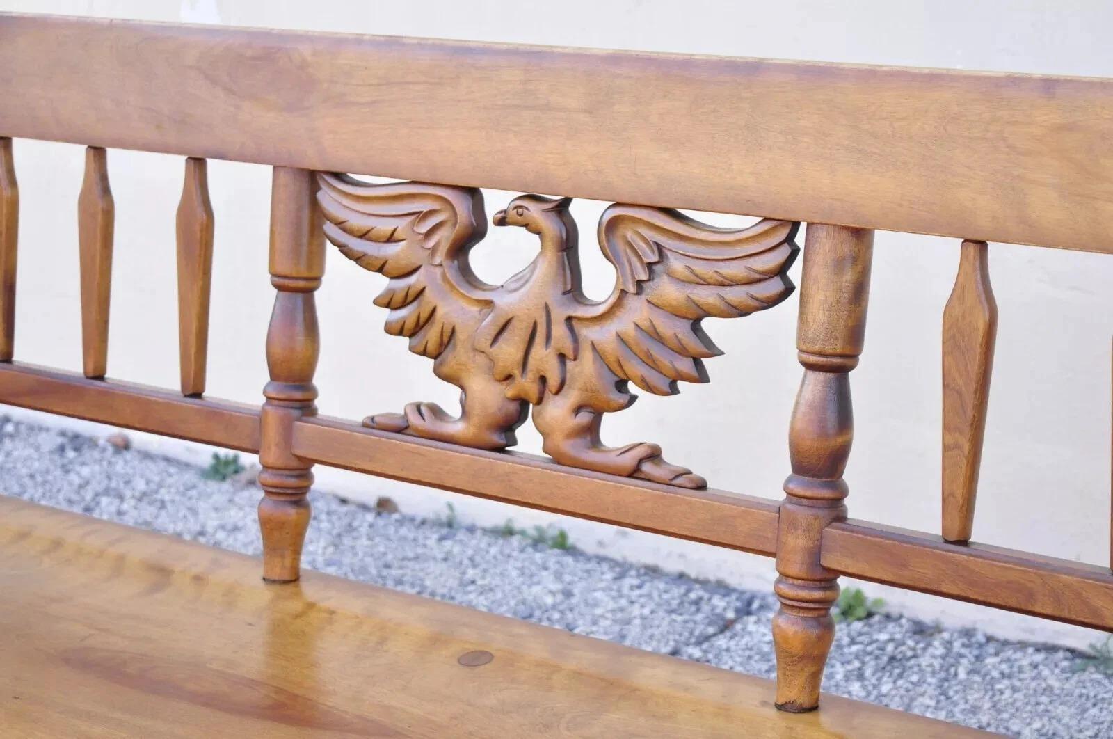 Unknown Vintage Cushman Maple Wood Carved Eagle Back Colonial Settee Deacons Bench For Sale