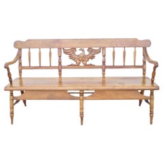 Vintage Cushman Maple Wood Carved Eagle Back Colonial Settee Deacons Bench