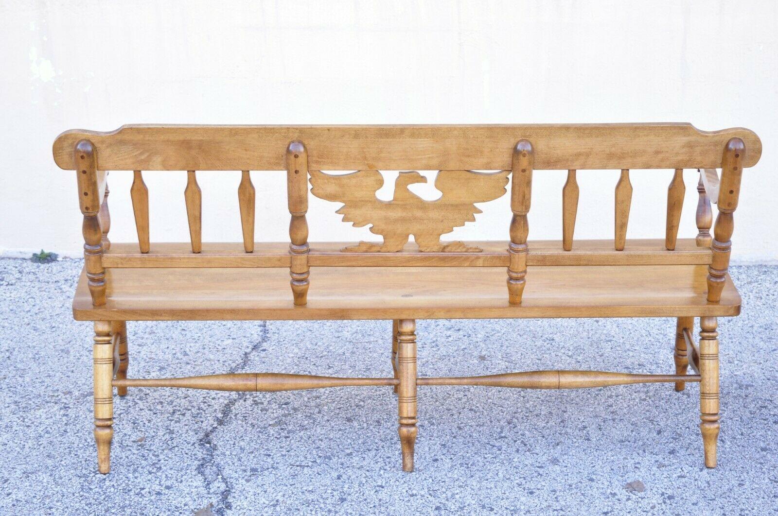 American Vintage Cushman Maple Wood Settee Bench Carved Eagle Back Deacons Bench For Sale