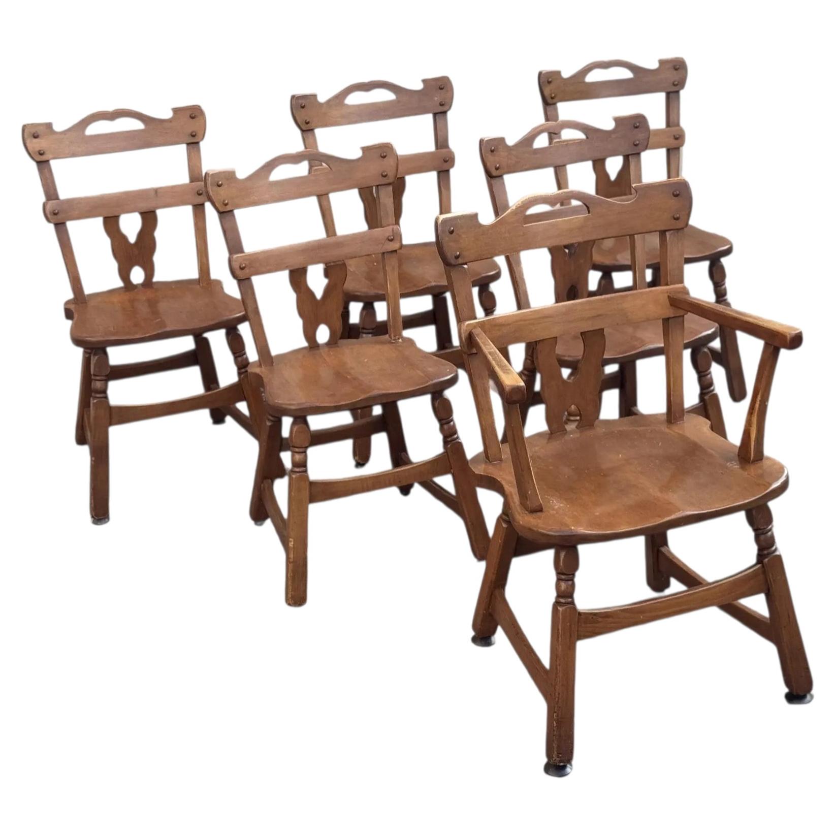 Set di 6 sedie da pranzo in legno massiccio d'acero in stile Cushman d'epoca