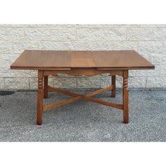 Vintage Cushman Style Solid Wood Maple Dining Table With Leaf