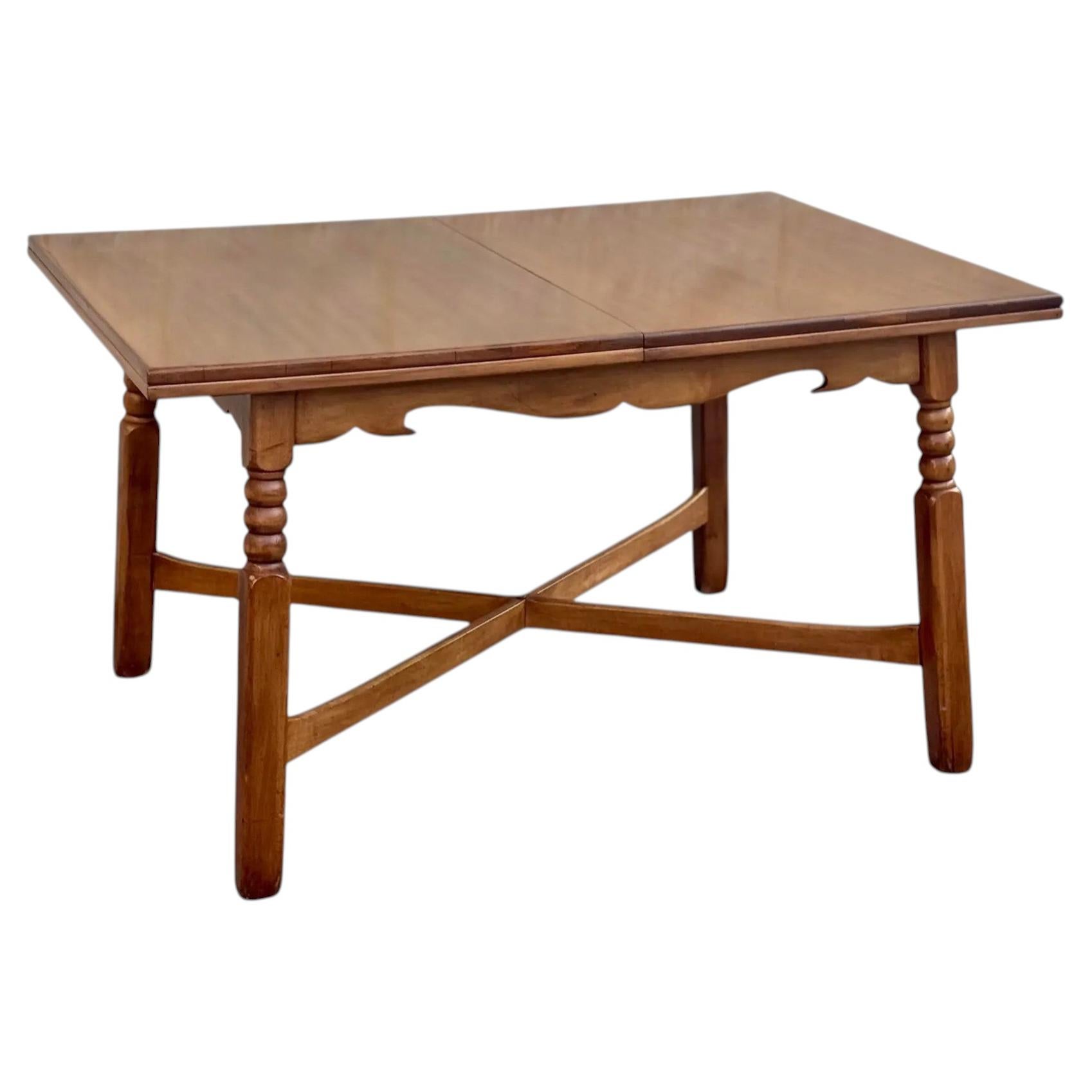 Vintage Cushman Style Solid Wood Maple Dining Table With Leaf For Sale