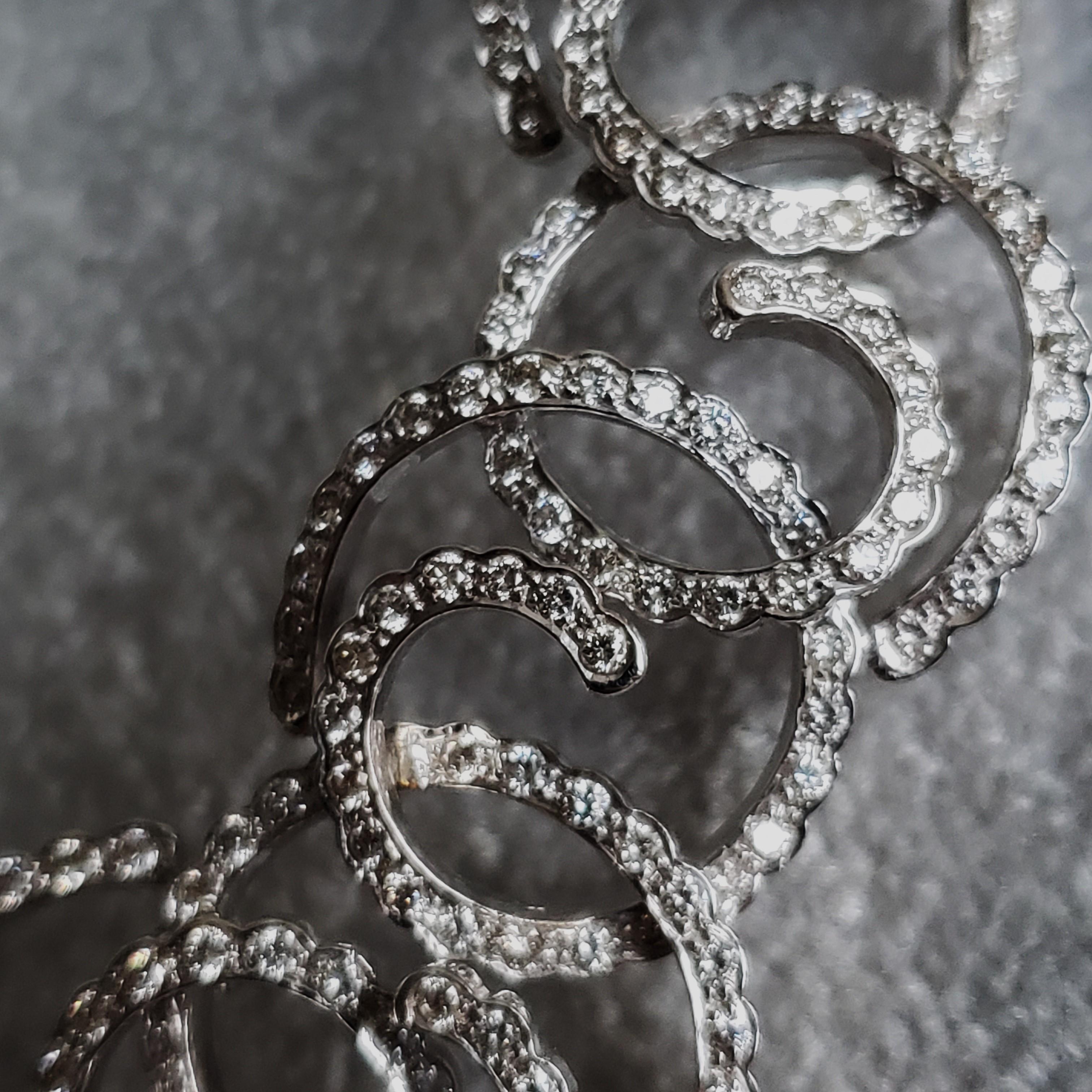 Collier vintage personnalisé en or blanc 18K 530 plus diamants Vague de l'océan en vente 12