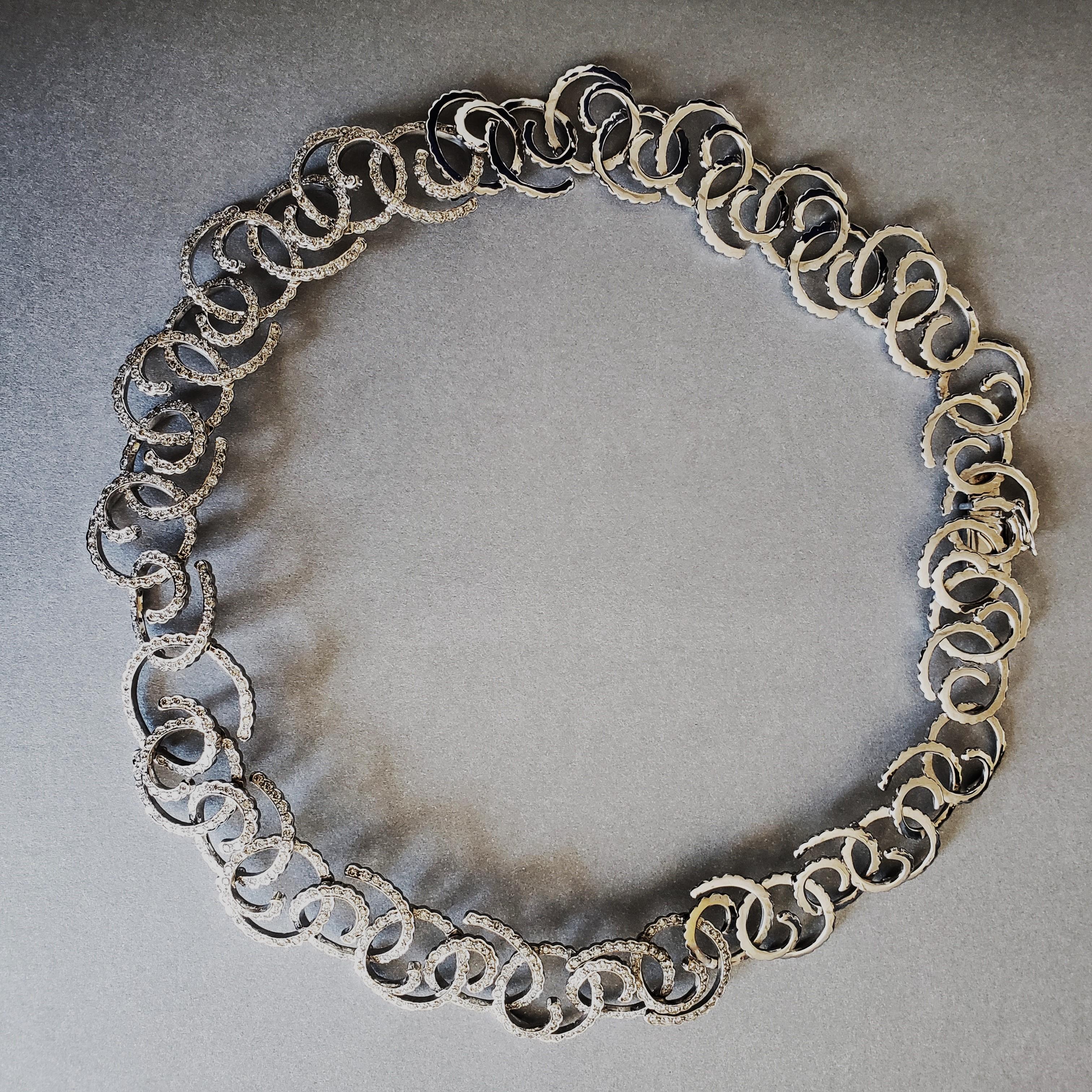 Artisan Collier vintage personnalisé en or blanc 18K 530 plus diamants Vague de l'océan en vente