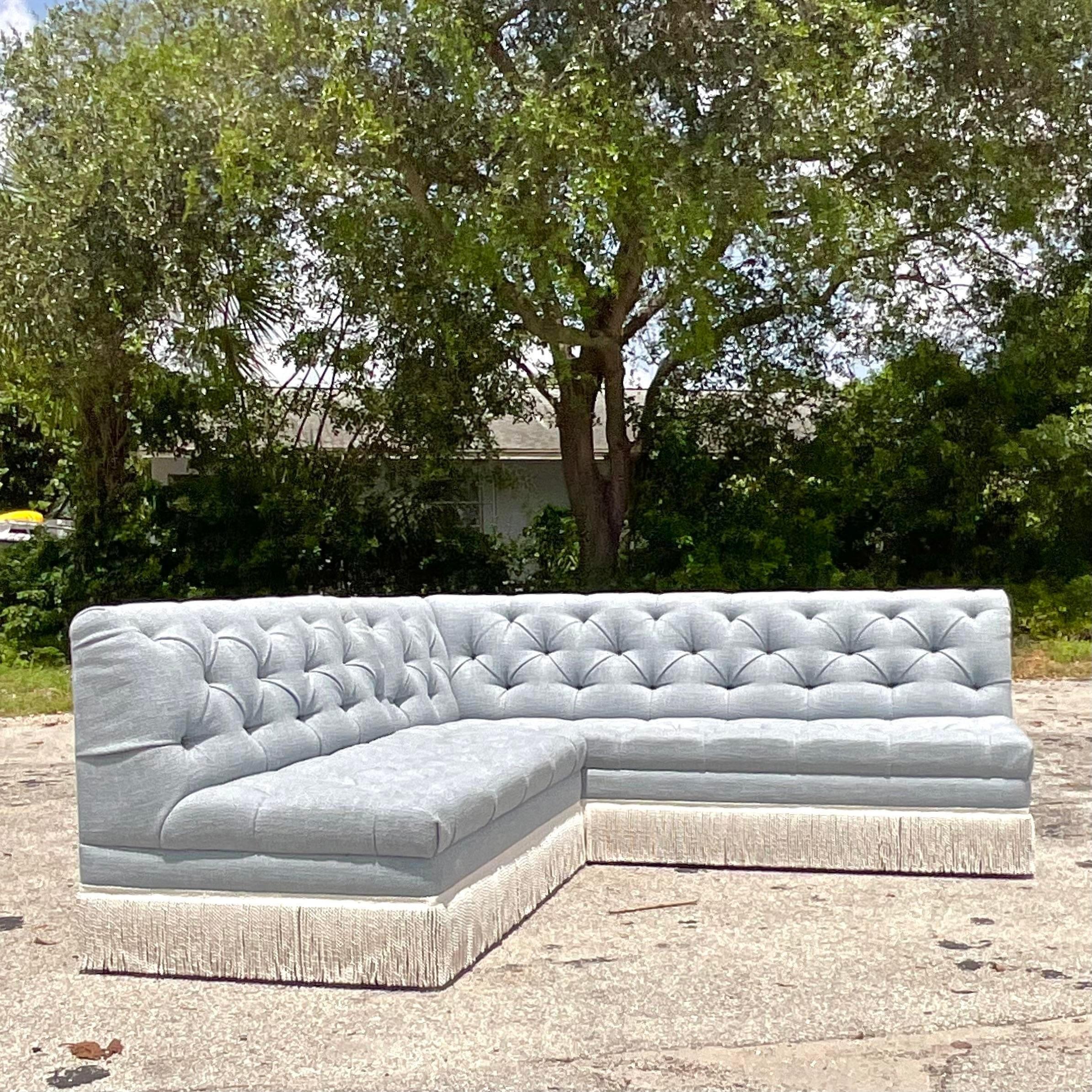 American Vintage Custom Boho O'Henry Tufted Banquette Sectional Sofa For Sale