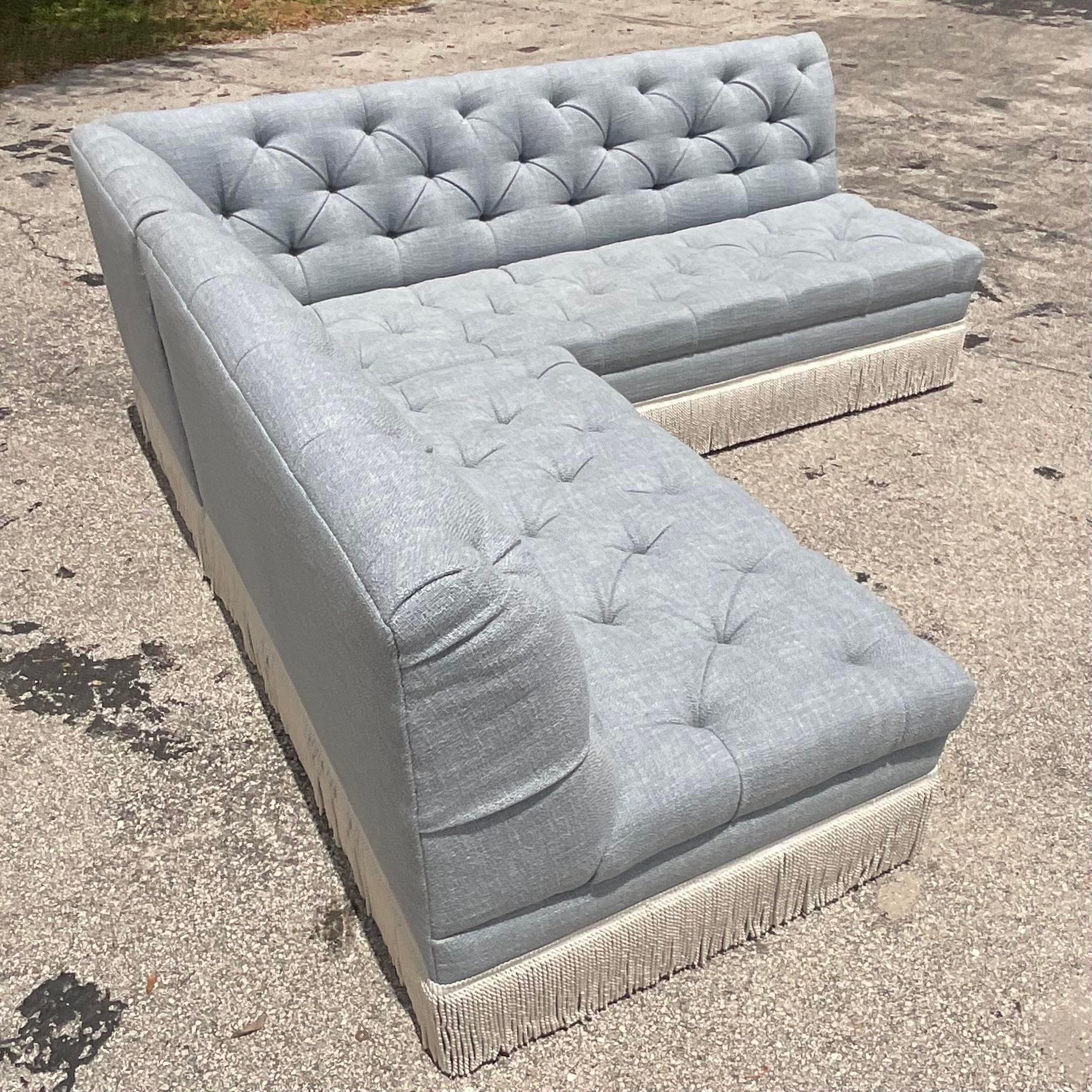 Vintage Custom Boho O'Henry Tufted Banquette Sectional Sofa In Good Condition For Sale In west palm beach, FL