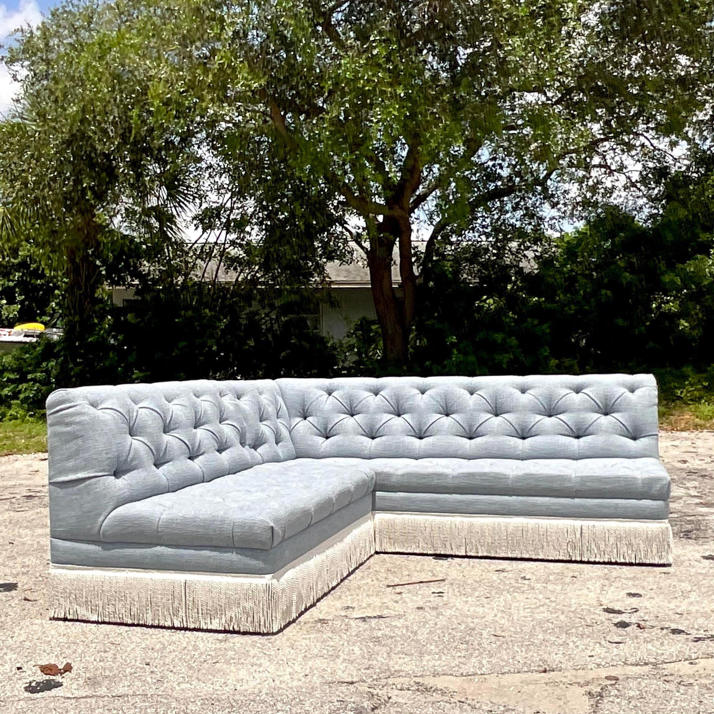 Contemporary Vintage Custom Boho O'Henry Tufted Banquette Sectional Sofa For Sale