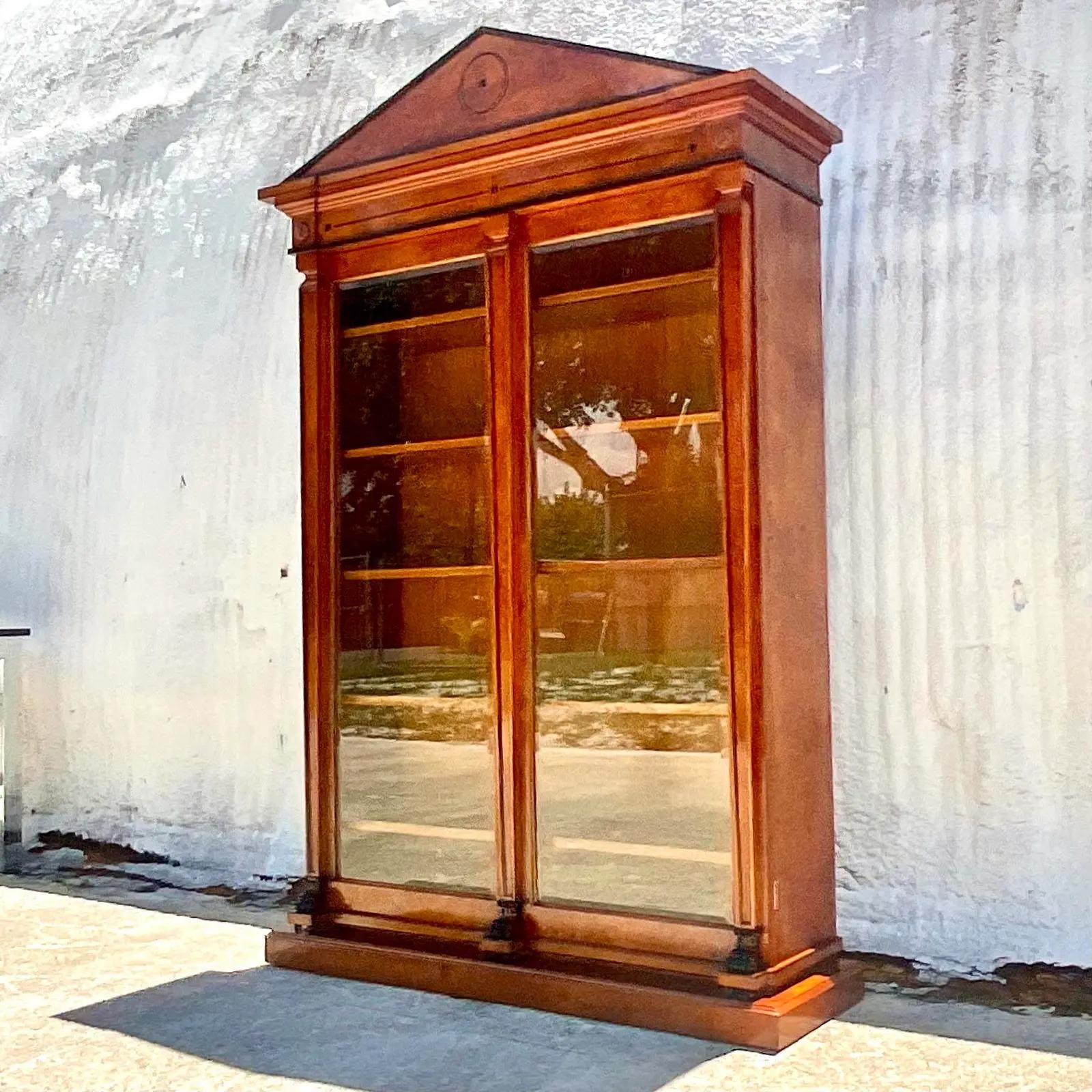 Glass Vintage Custom Built KPS Pediment Bourbon Cabinet For Sale