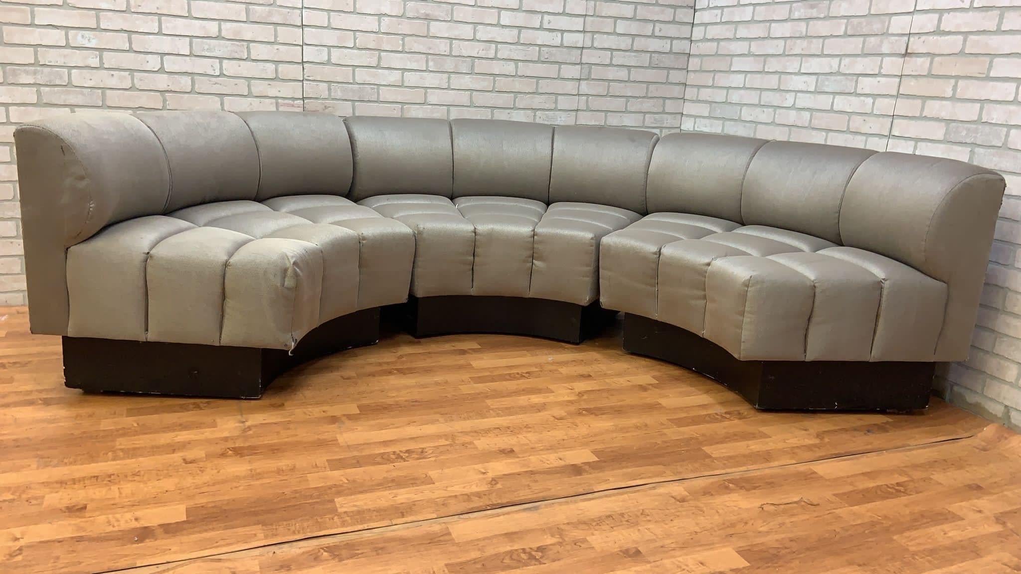 Fabric Vintage Custom Channel Back Modular Wedge Circular Sectional Lounge Sofa For Sale