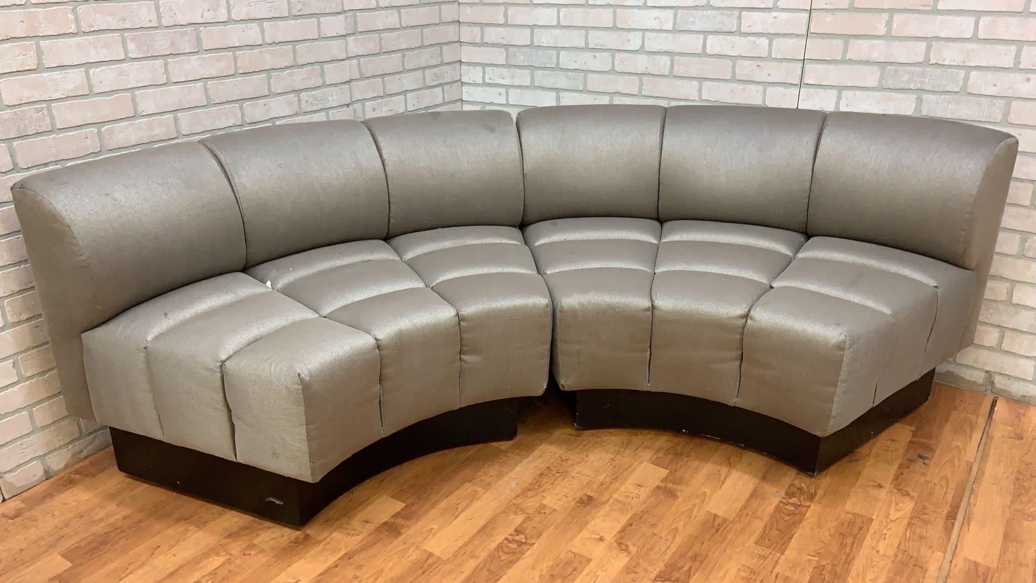 Hand-Crafted Vintage Custom Channel Back Modular Wedge Circular Sectional Lounge Sofa For Sale