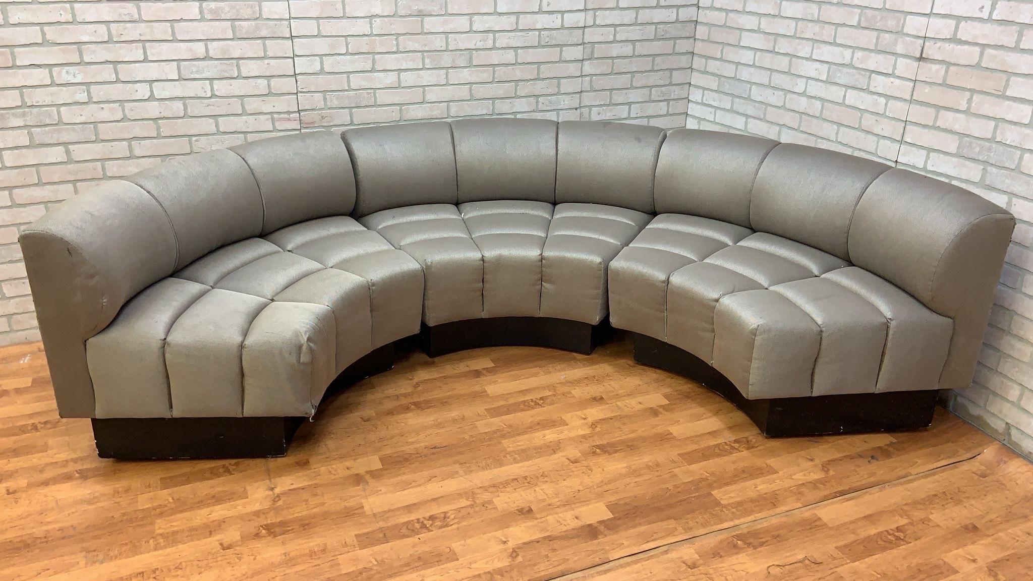 Mid-20th Century Vintage Custom Channel Back Modular Wedge Circular Sectional Lounge Sofa For Sale