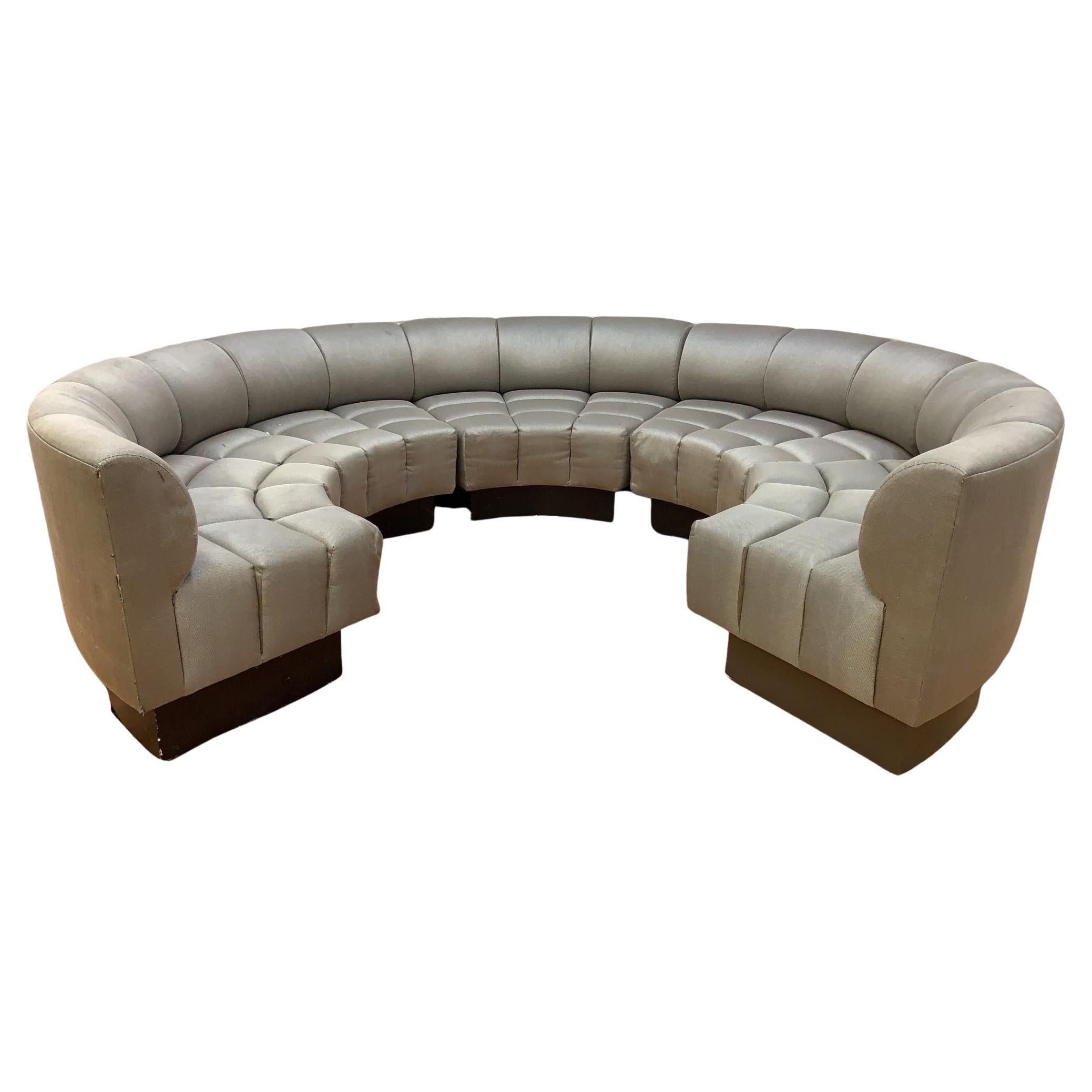 Vintage Custom Channel Back Modular Wedge Circular Sectional Lounge Sofa For Sale