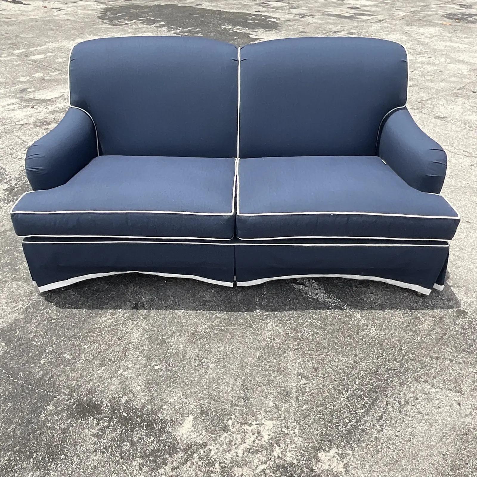 Vintage Custom Charles Stewart for Hickory Sunbrella Boseman Sofa In Good Condition In west palm beach, FL