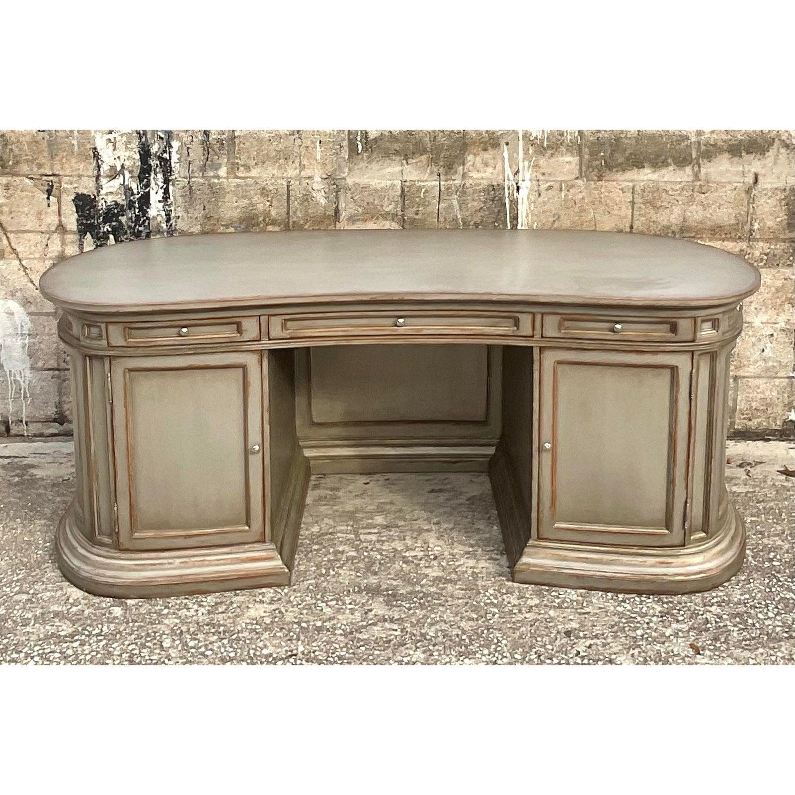 Vintage Custom Curved Executive Desk In Good Condition In west palm beach, FL