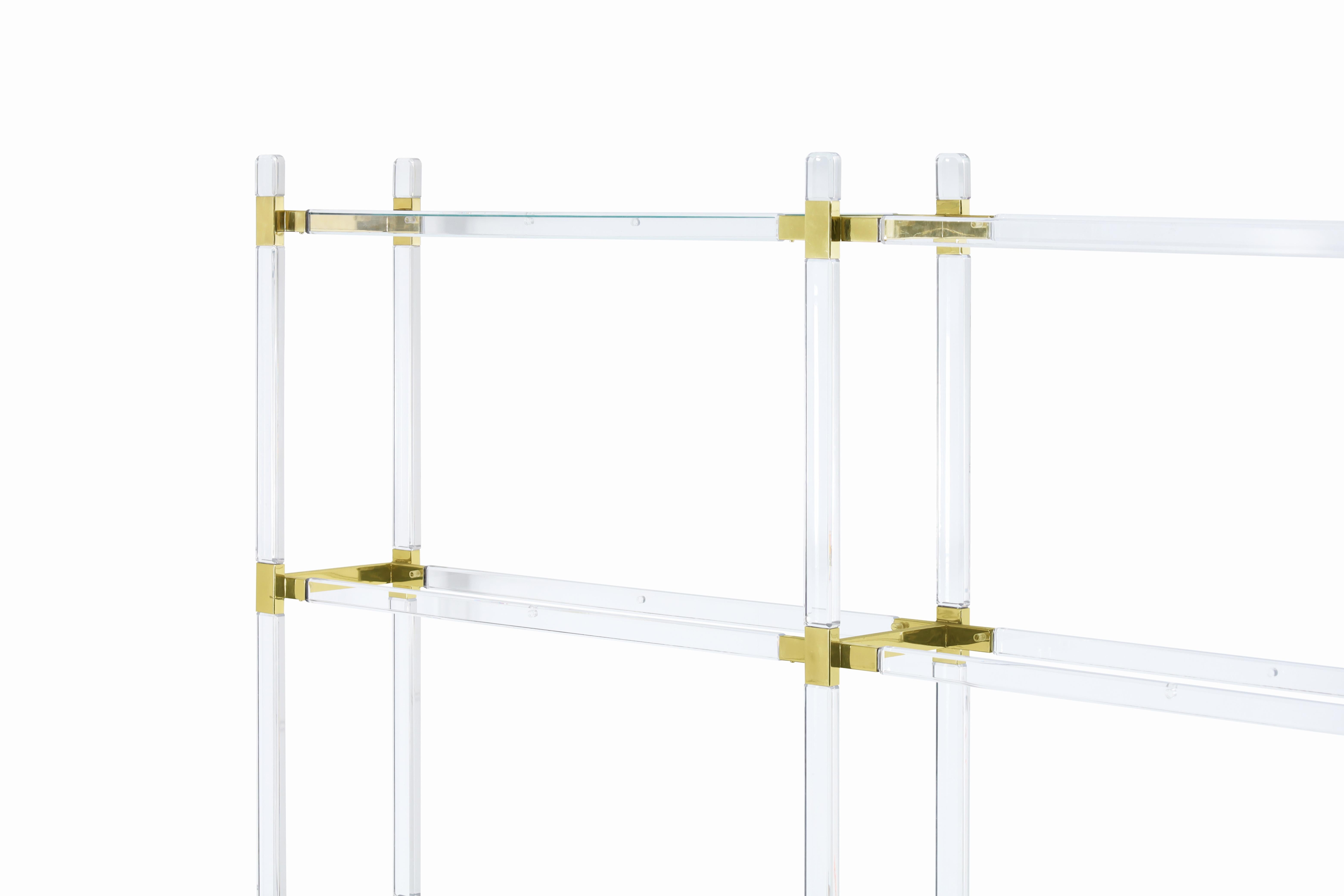 Mid-Century Modern Vintage Custom Etagere/Shelving Unit in Lucite and Brass by Charles Hollis Jones For Sale