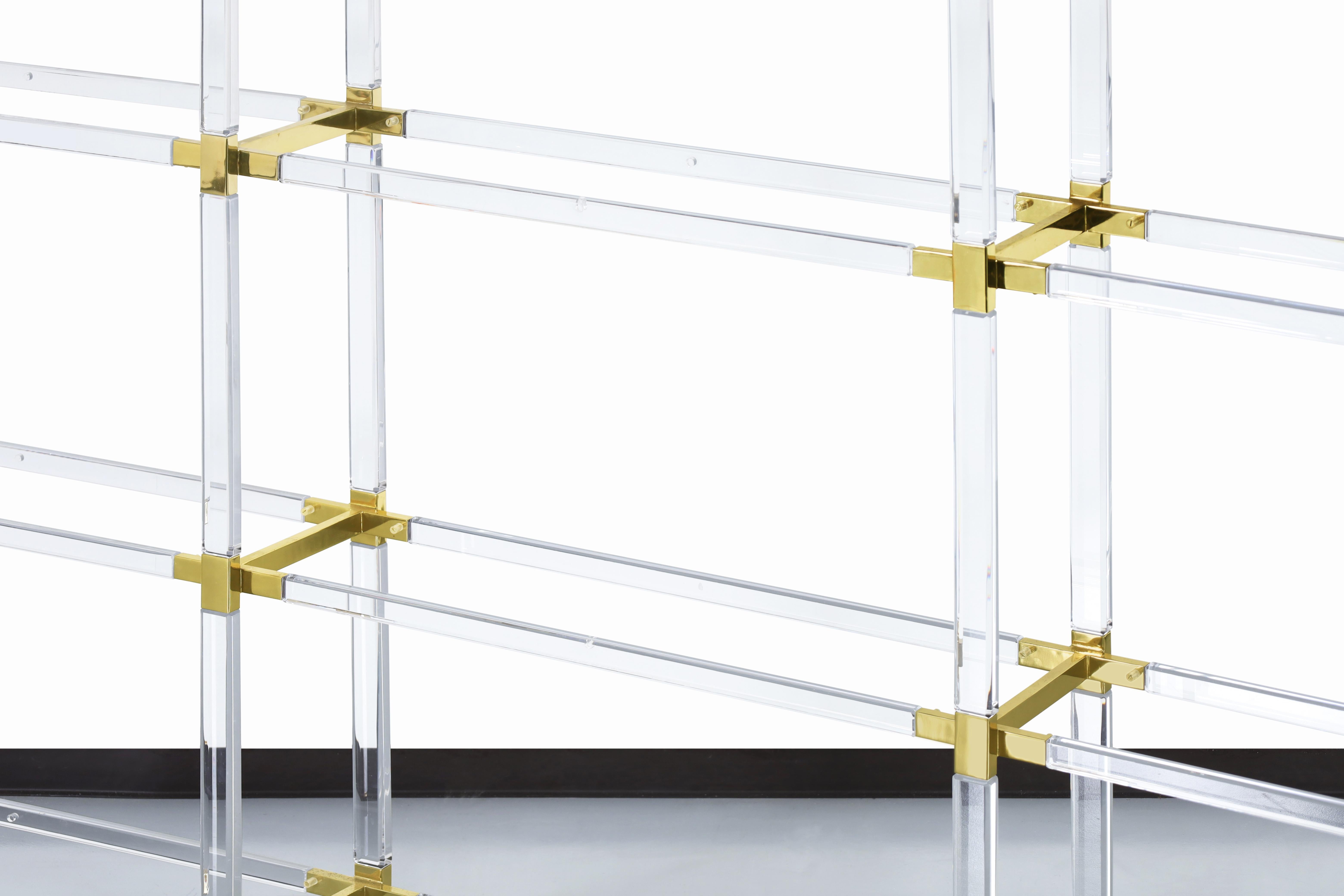 Late 20th Century Vintage Custom Etagere/Shelving Unit in Lucite and Brass by Charles Hollis Jones For Sale