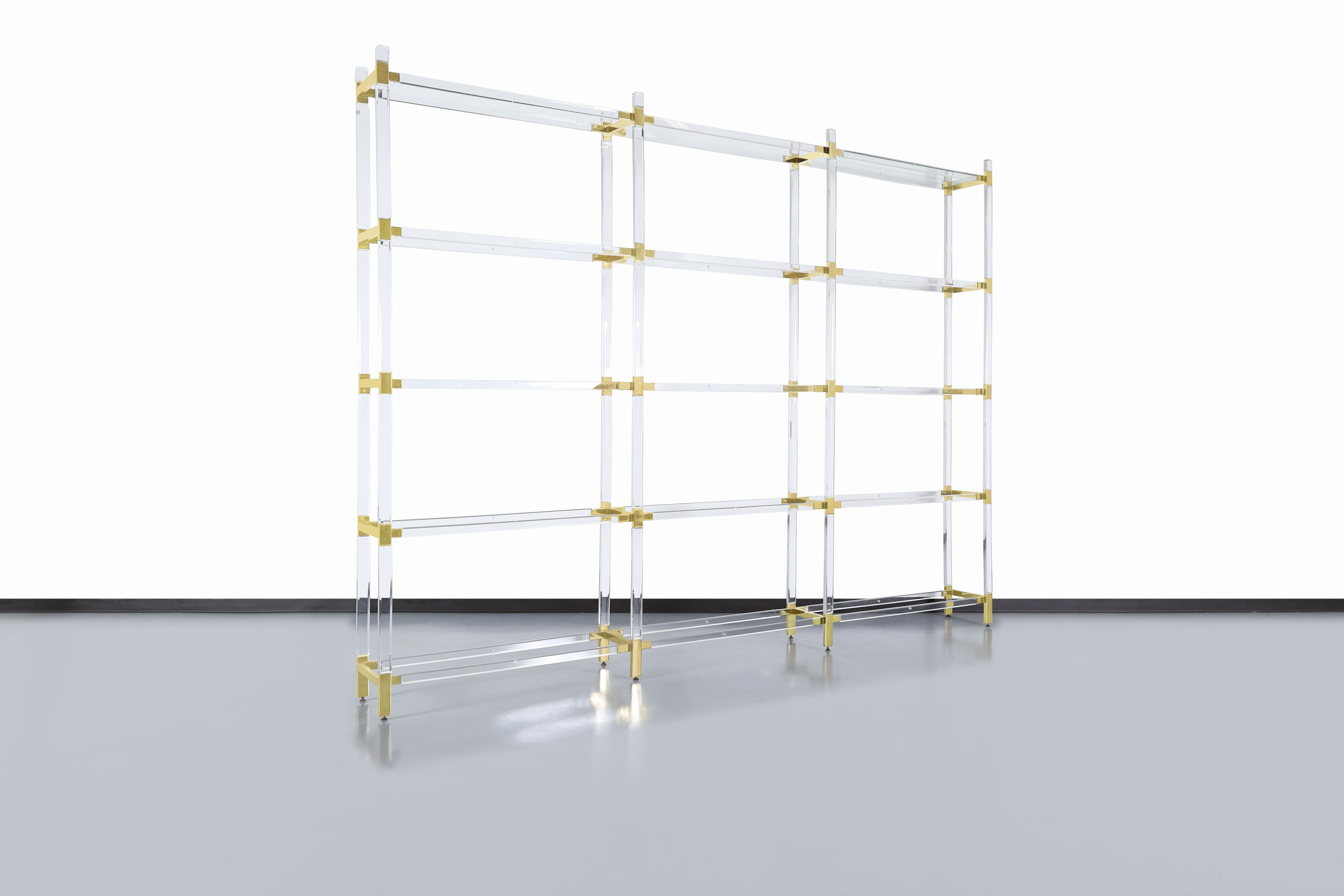 Vintage Custom Etagere/Shelving Unit in Lucite and Brass by Charles Hollis Jones For Sale 1
