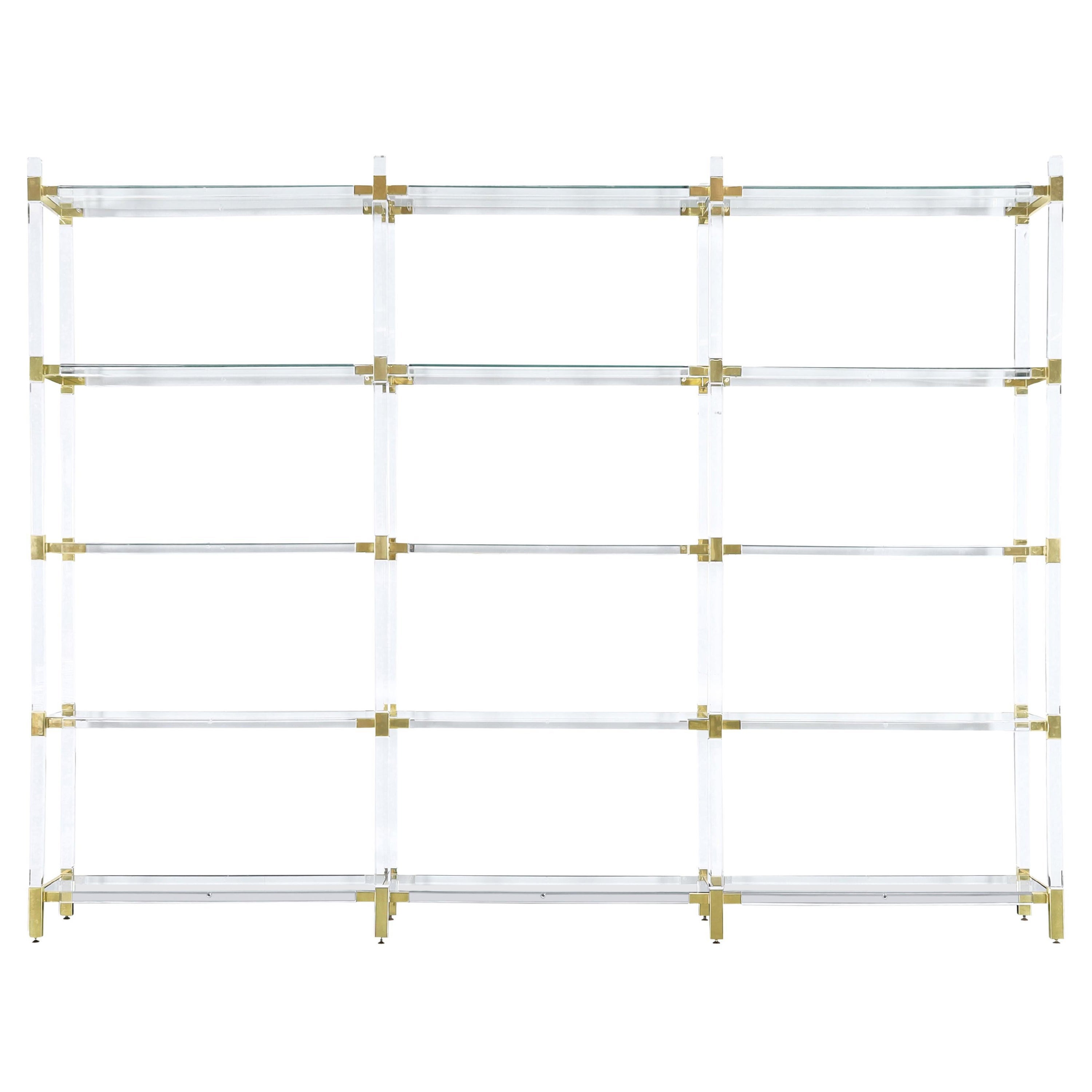 Vintage Custom Etagere/Shelving Unit in Lucite and Brass by Charles Hollis Jones