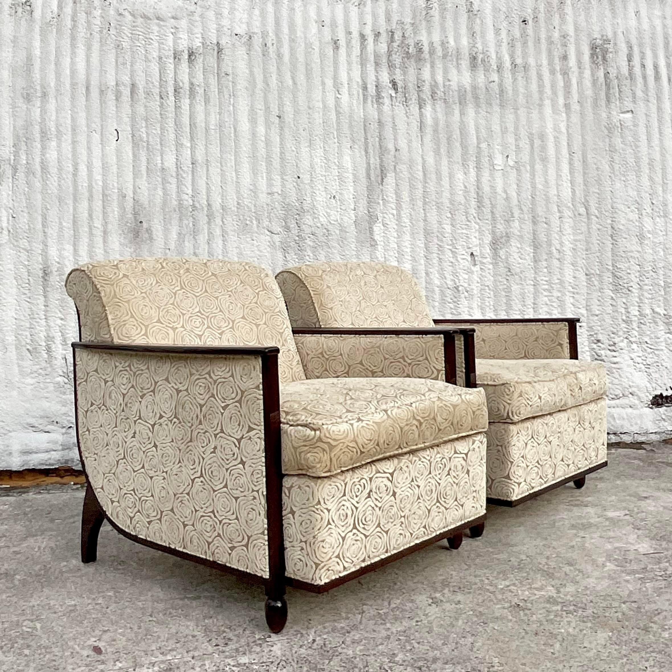 American Vintage Custom Geoffrey Bradfield Deco Lounge Chairs - a Pair For Sale