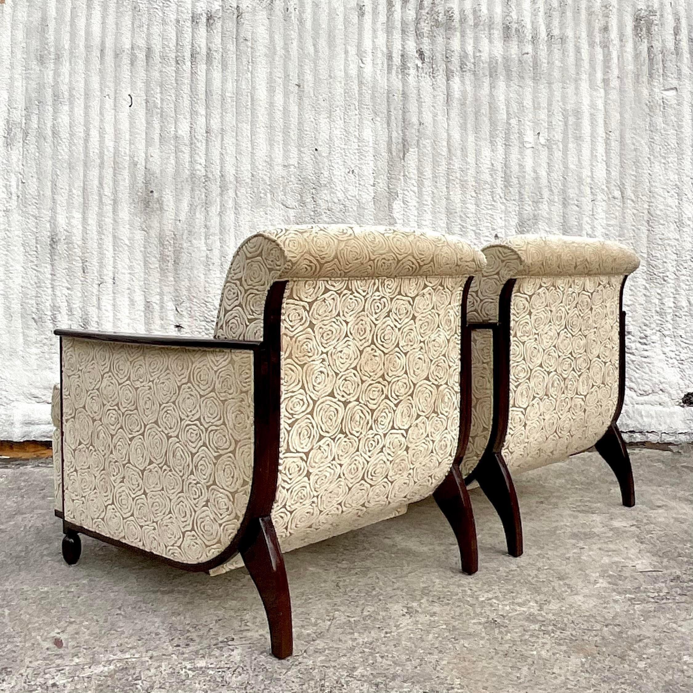 Vintage Custom Geoffrey Bradfield Deco Lounge Chairs - a Pair In Good Condition For Sale In west palm beach, FL