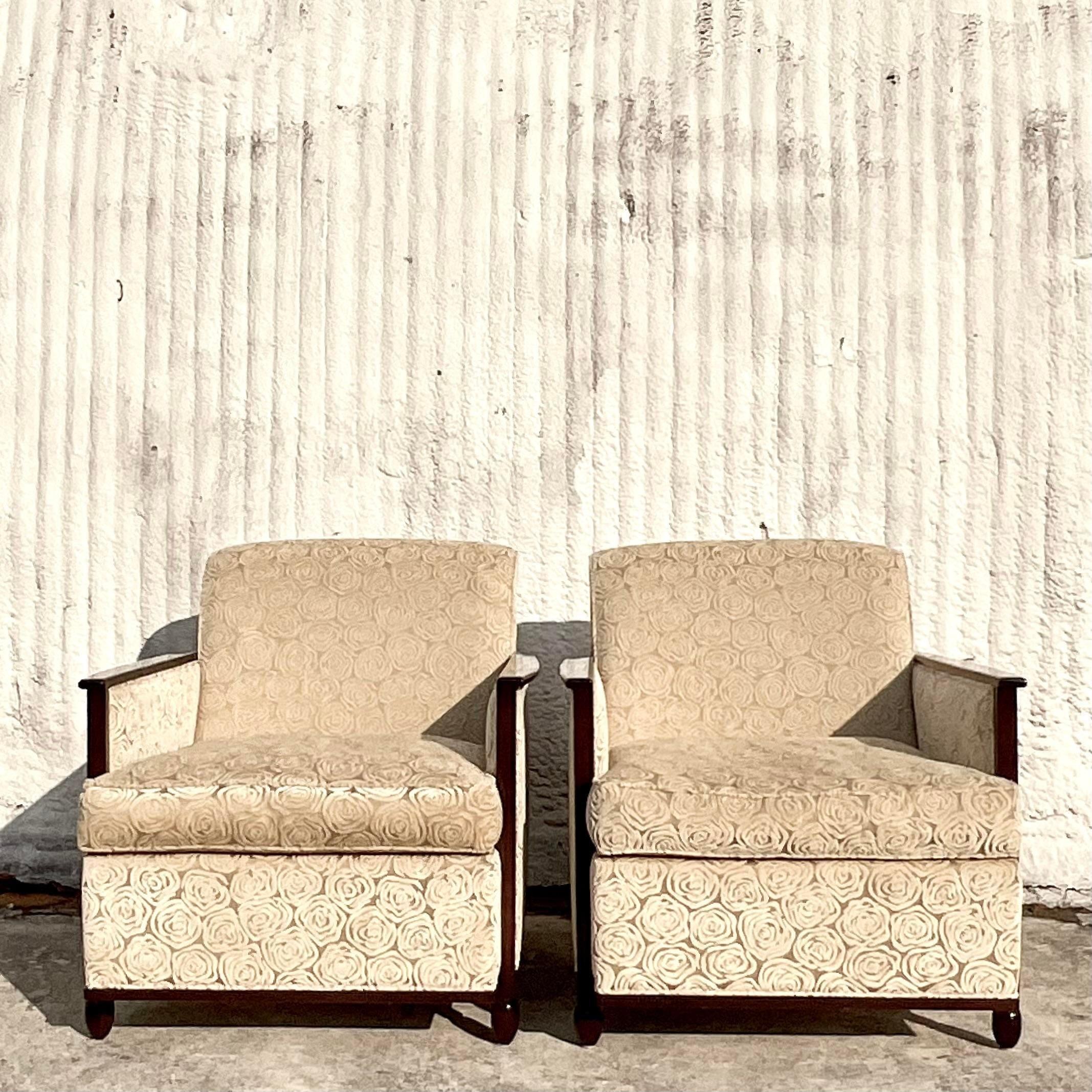 Contemporary Vintage Custom Geoffrey Bradfield Deco Lounge Chairs - a Pair For Sale