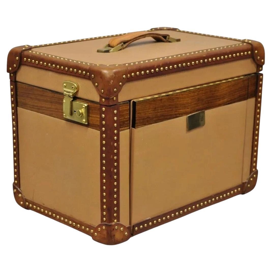 Vintage Custom Italian Leather Toiletry Box Case Travel Trunk w/ Brass Nail Trim