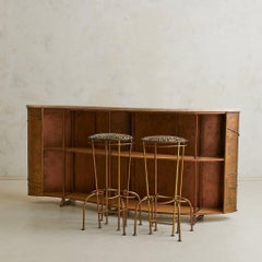 Vintage Custom Italian Metal Bar Cabinet with Blush Marble Top