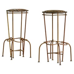 Vintage Custom Italian Metal Bar Stool with Leopard Upholstery - 2 Available