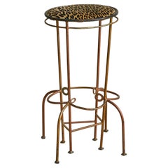 Vintage Custom Italian Metal Bar Stool with Leopard Upholstery - 2 Available