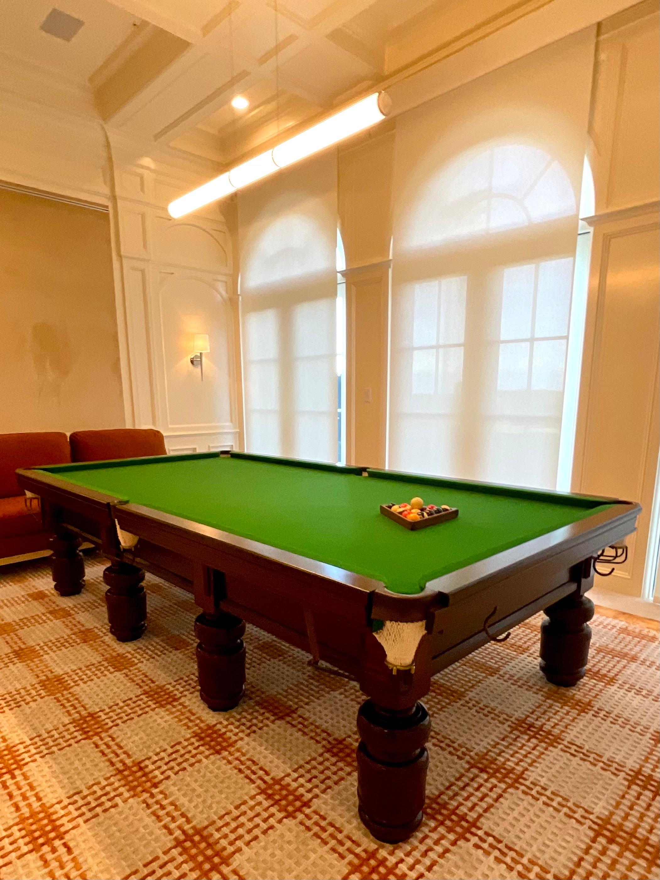 Spectacular vintage custom built Juan Pablo Molyneux pool table. Beautiful hand turned legs with a commanding profile. A real beauty. Hails from the stunning Palm Beach estate of Casino legend Steve Wynn. A great addition to any collectors list.