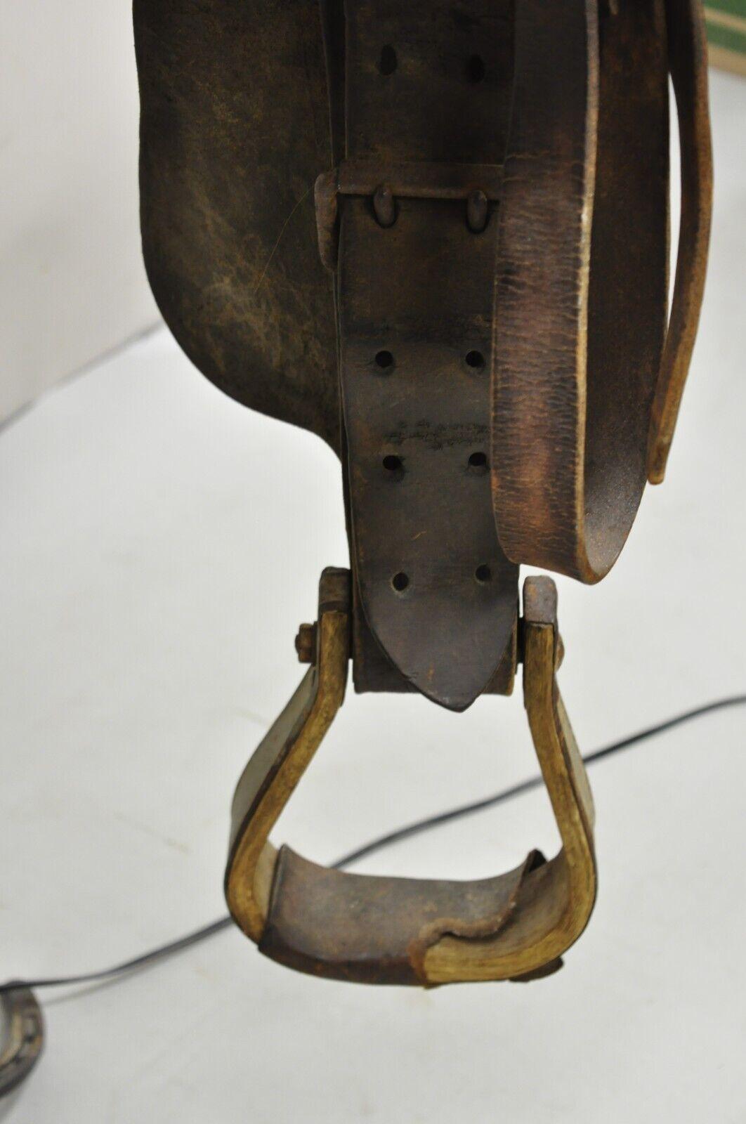 Vintage Custom Leather Horse Saddle Floor Lamp with Horseshoe Base 2