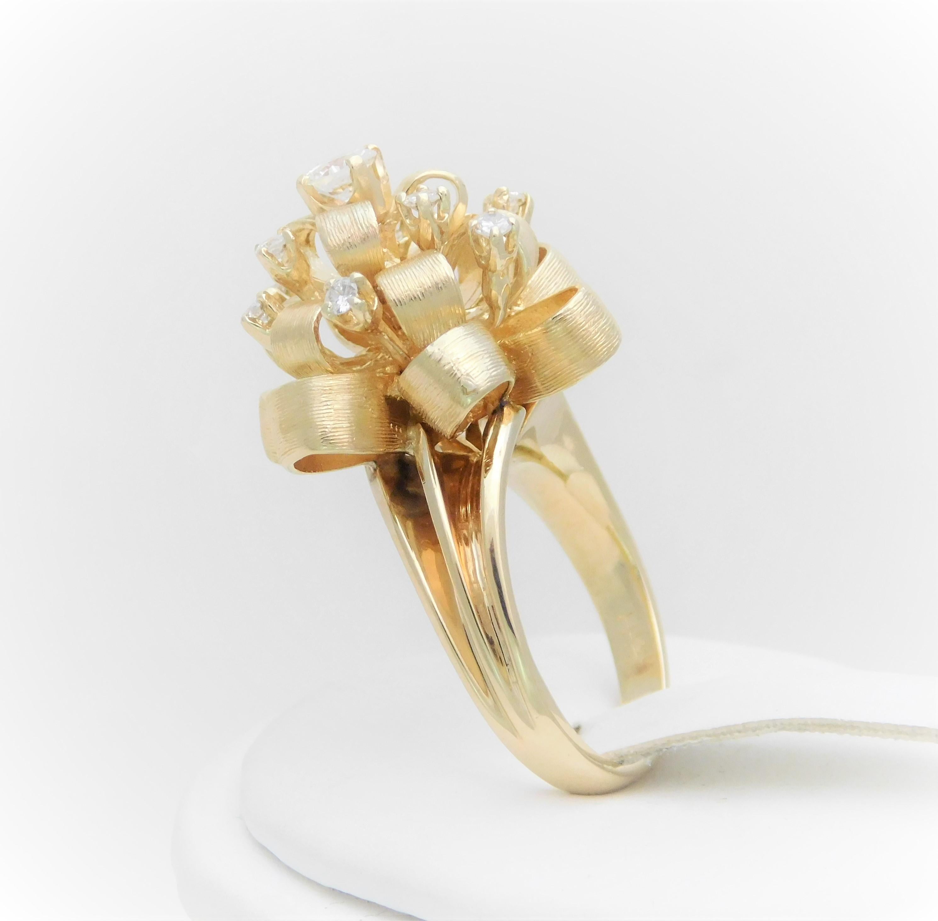 Women's Vintage Custom Made 14 Karat Diamond “Ribbon” Dome Ring
