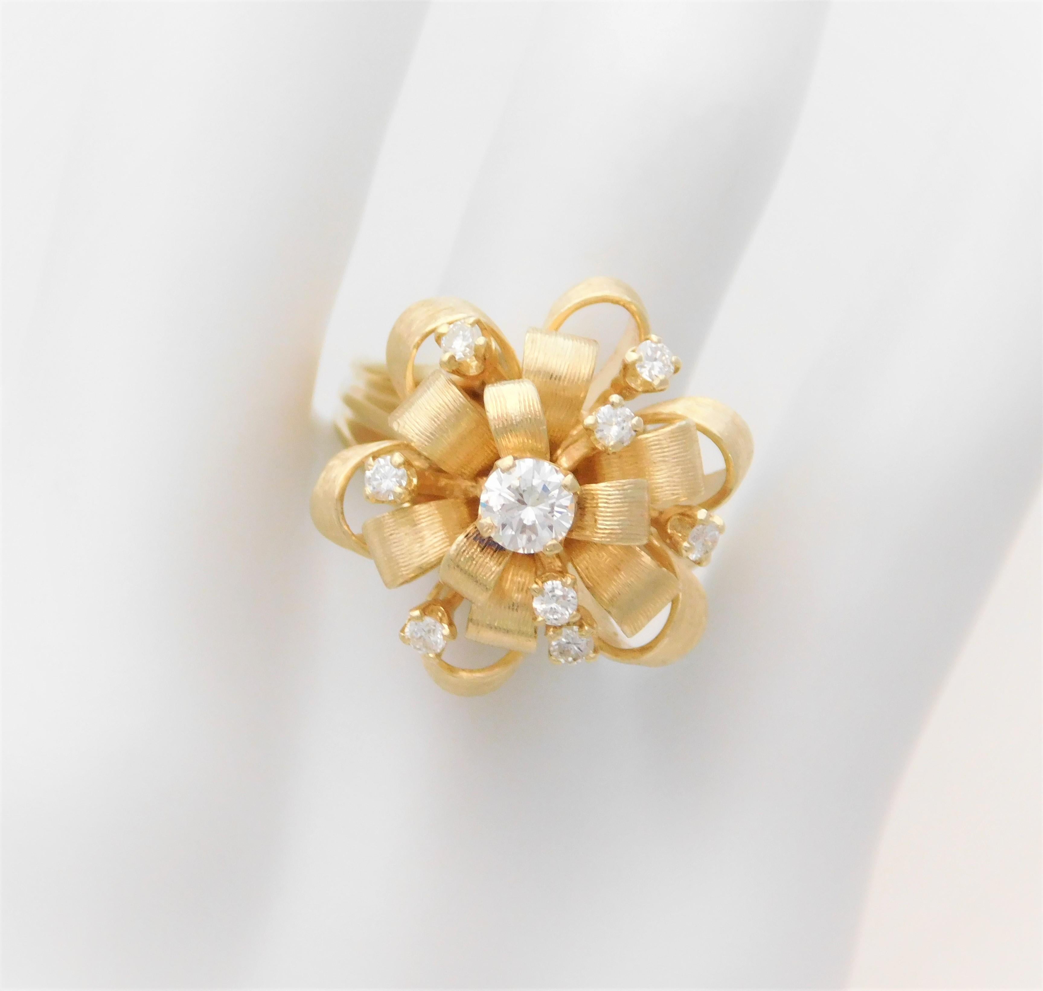 Vintage Custom Made 14 Karat Diamond “Ribbon” Dome Ring 1
