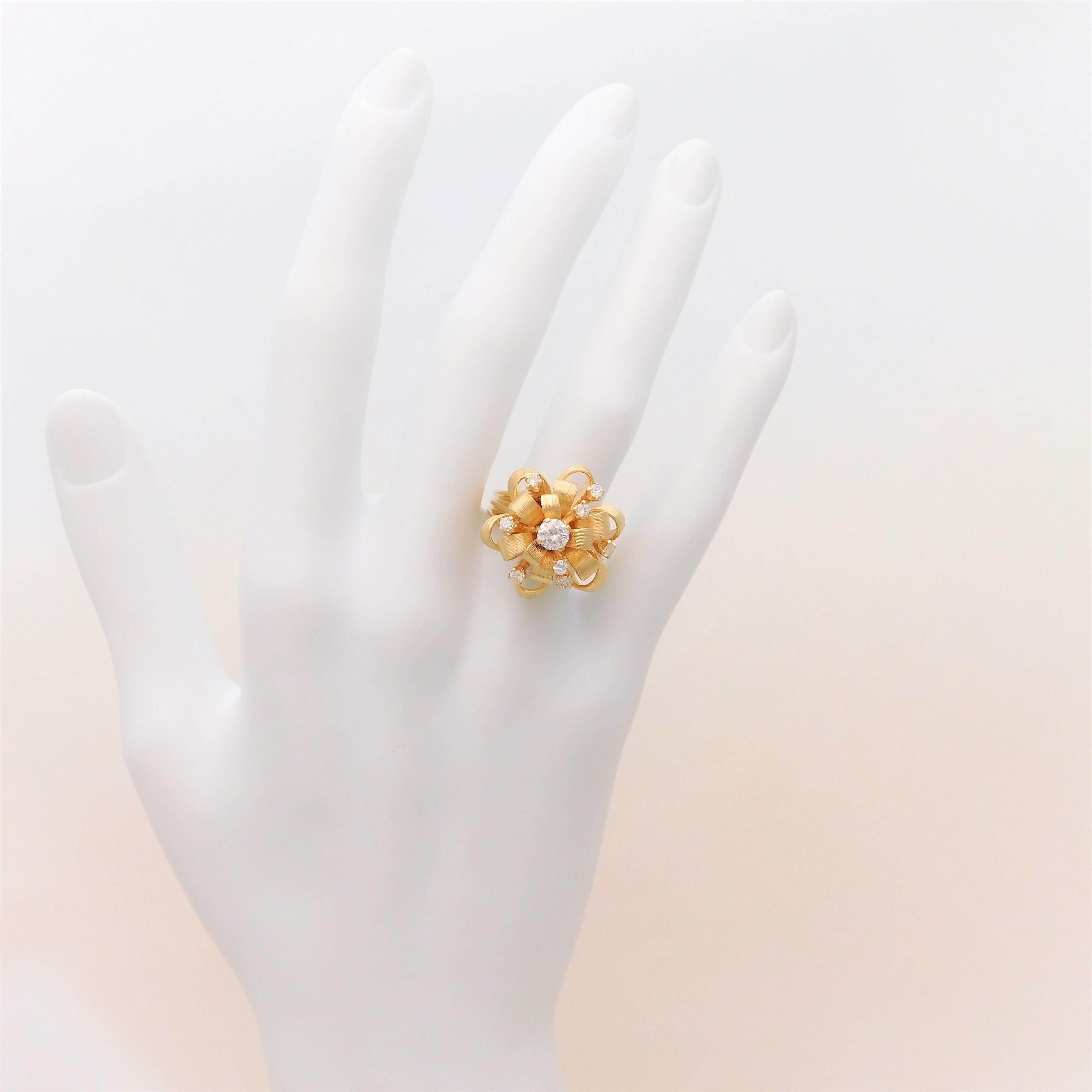 Vintage Custom Made 14 Karat Diamond “Ribbon” Dome Ring 2