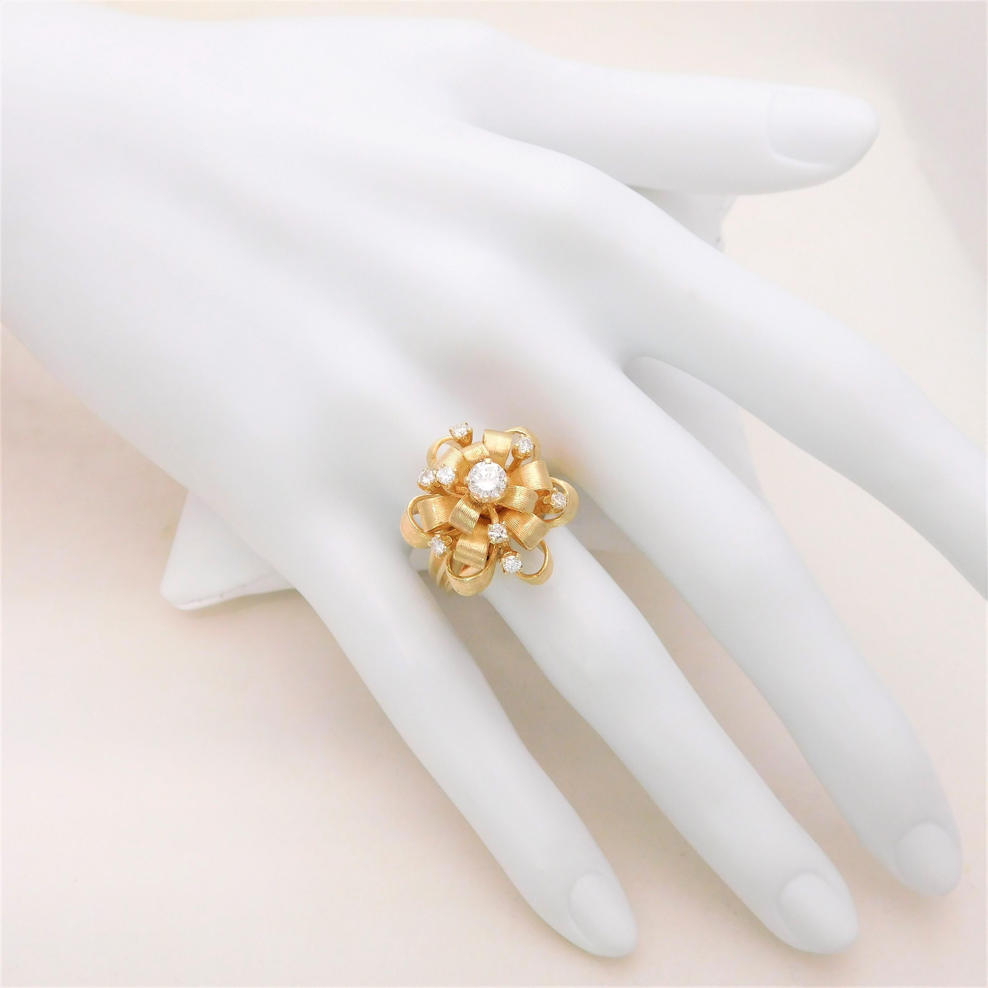 Vintage Custom Made 14 Karat Diamond “Ribbon” Dome Ring 3