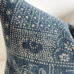 Vintage Custom Made Batik Blue Accent Pillow with Down Feather Insert