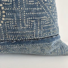 Vintage Custom Made Batik Blue Accent Pillow with Down Feather Insert